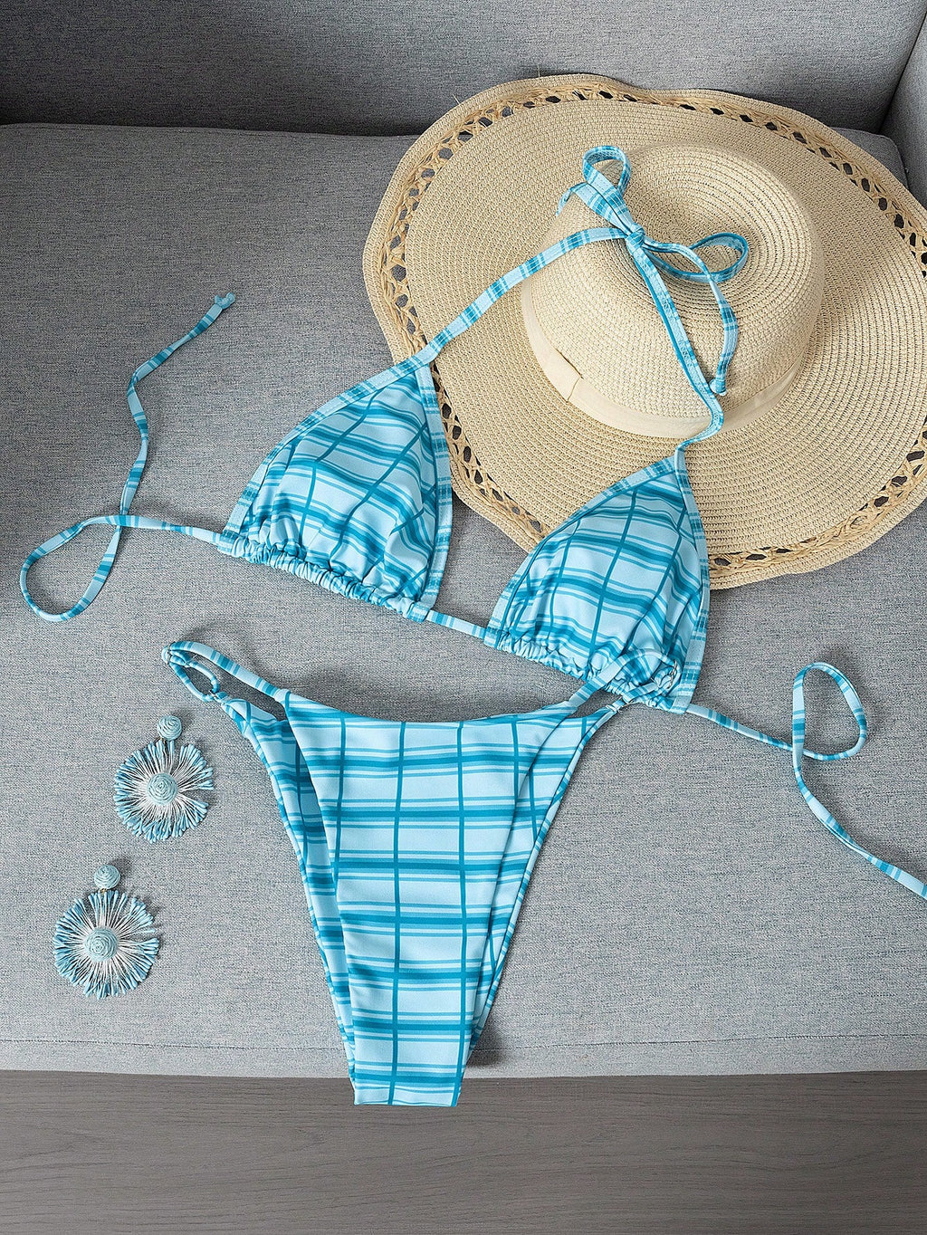 Women's Sexy Backless High Slit Bohemian Style Bikini Set, Featuring