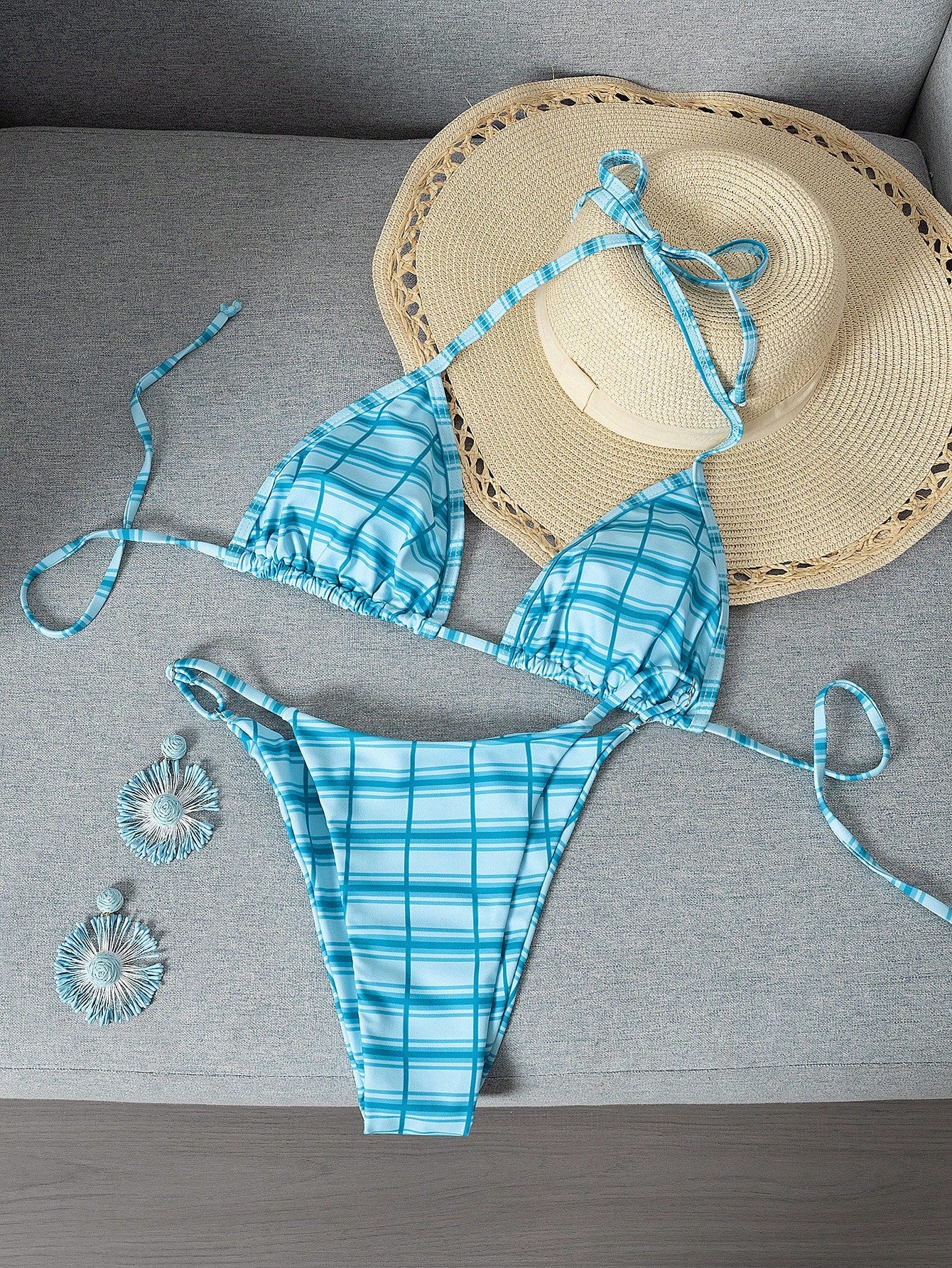 Women's Sexy Backless High Slit Bohemian Style Bikini Set, Featuring