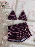 Swim Mod Women's Brown And Blue Polka Dot 2-Piece Bikini Swimwear