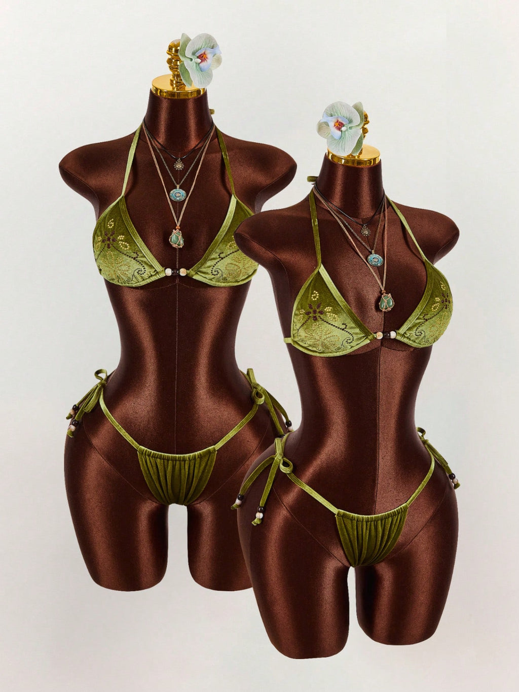 Amplova 2pcs Women's Beaded Embroidered Triangle Cup Bohemian Style