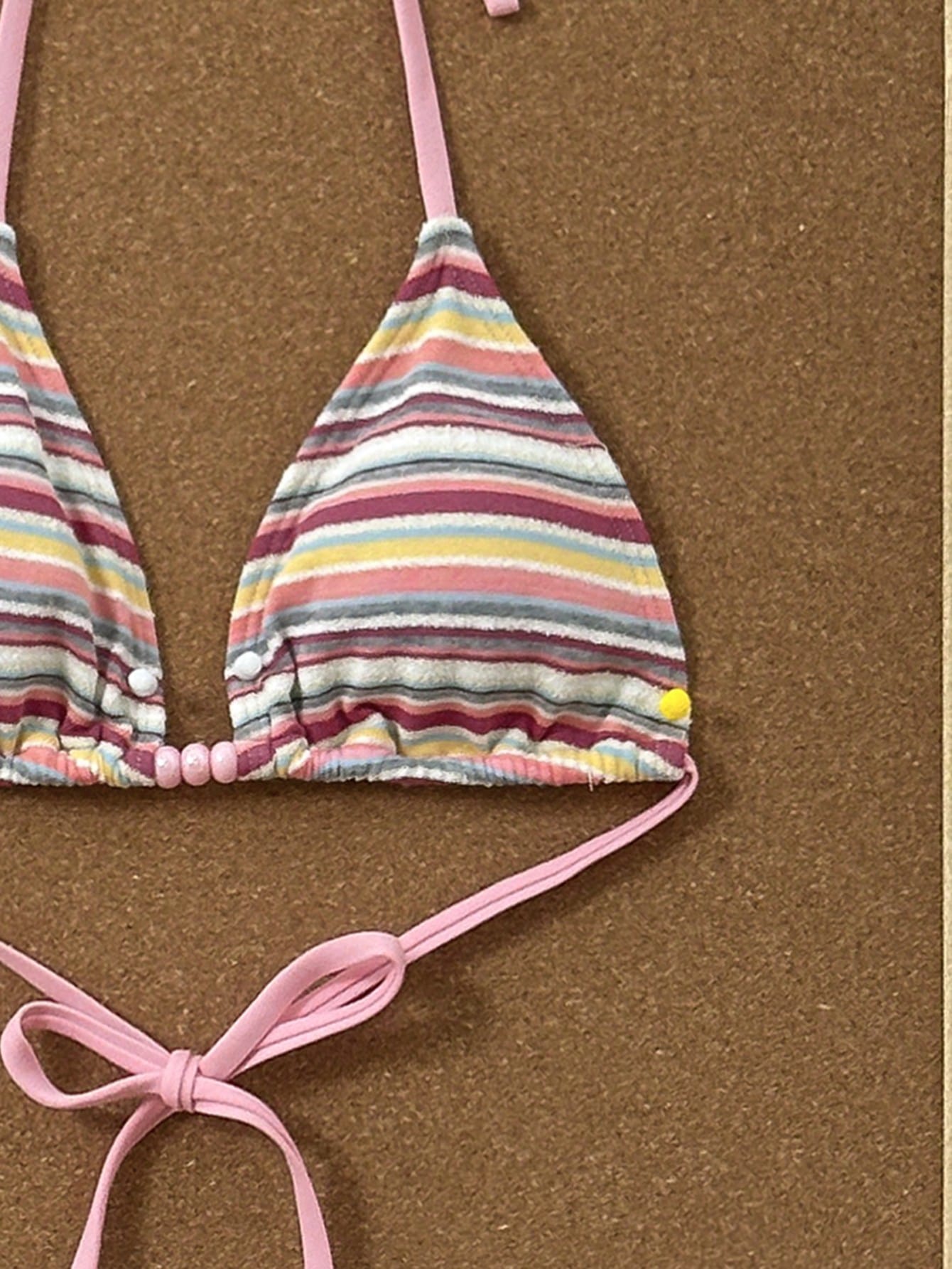 Costavie Women's 3-Piece Beachwear Set:Blue And White Stripe Textured Halter Bik
