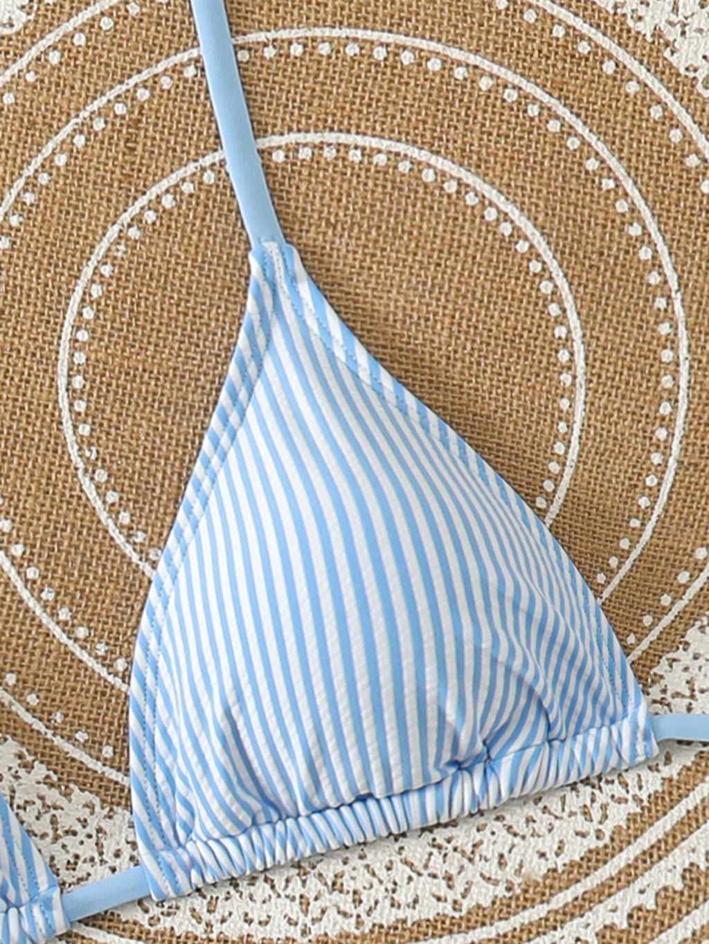 Swim Vcay Light Blue Striped 3 Pieces Bikini Set With Shorts,Summer