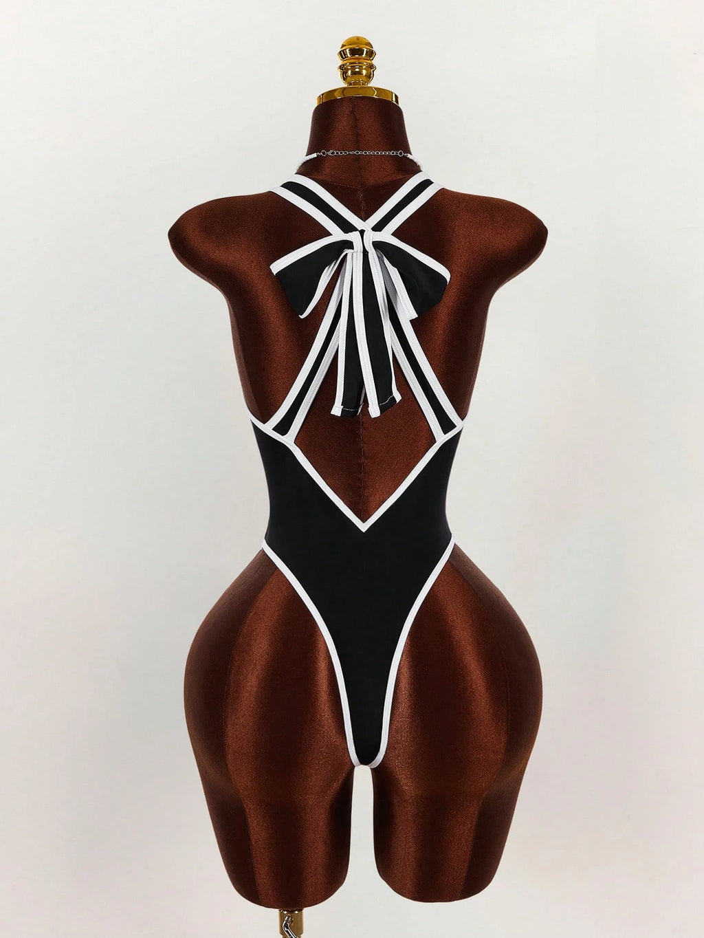 Amplova 1pc Women's Elegant Black One-Piece Swimsuit, Deep V-Neck Tight-Fitting Monokini,Open Back With - image 11
