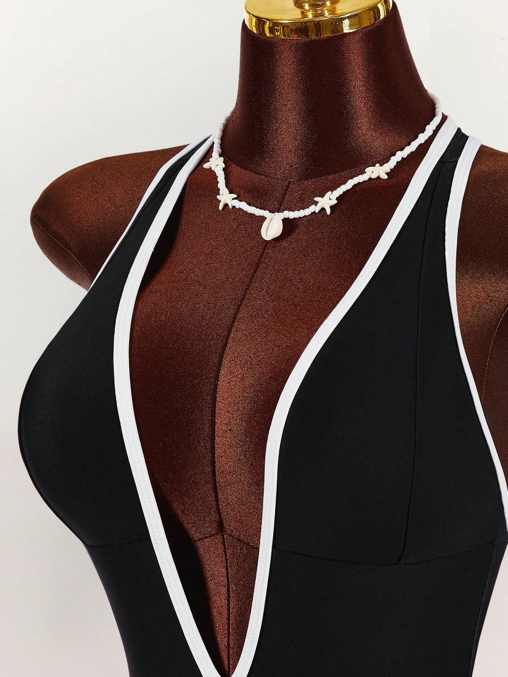 Amplova 1pc Women's Elegant Black One-Piece Swimsuit, Deep V-Neck Tight-Fitting Monokini,Open Back With - image 13