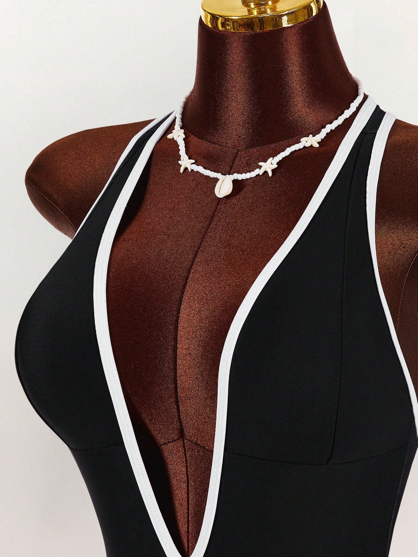 Amplova 1pc Women's Elegant Black One-Piece Swimsuit, Deep V-Neck Tight-Fitting Monokini,Open Back With - image 13