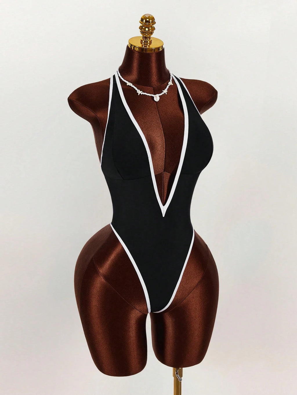 Amplova 1pc Women's Elegant Black One-Piece Swimsuit, Deep V-Neck Tight-Fitting Monokini,Open Back With - image 14