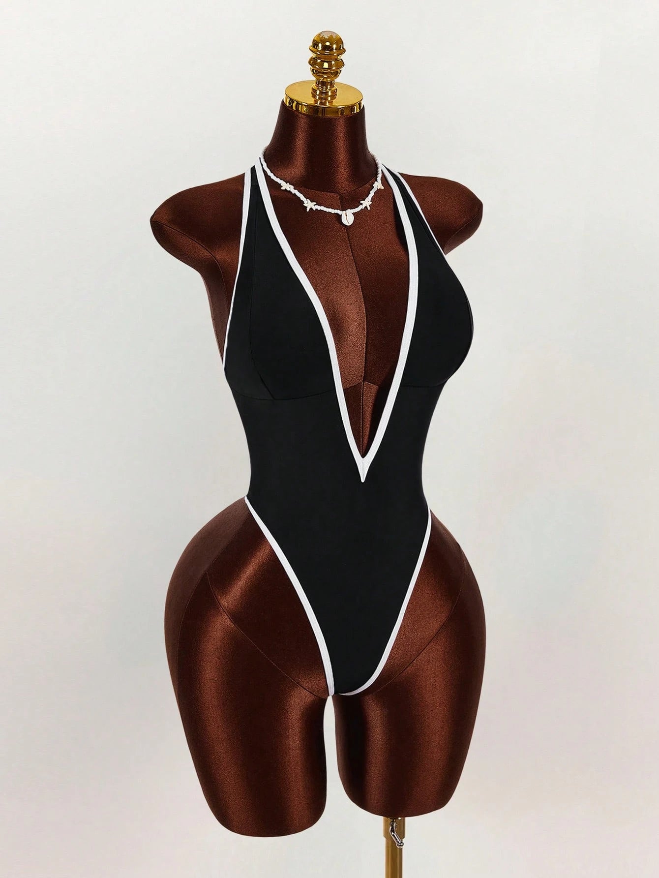 Amplova 1pc Women's Elegant Black One-Piece Swimsuit, Deep V-Neck Tight-Fitting Monokini,Open Back With - image 14