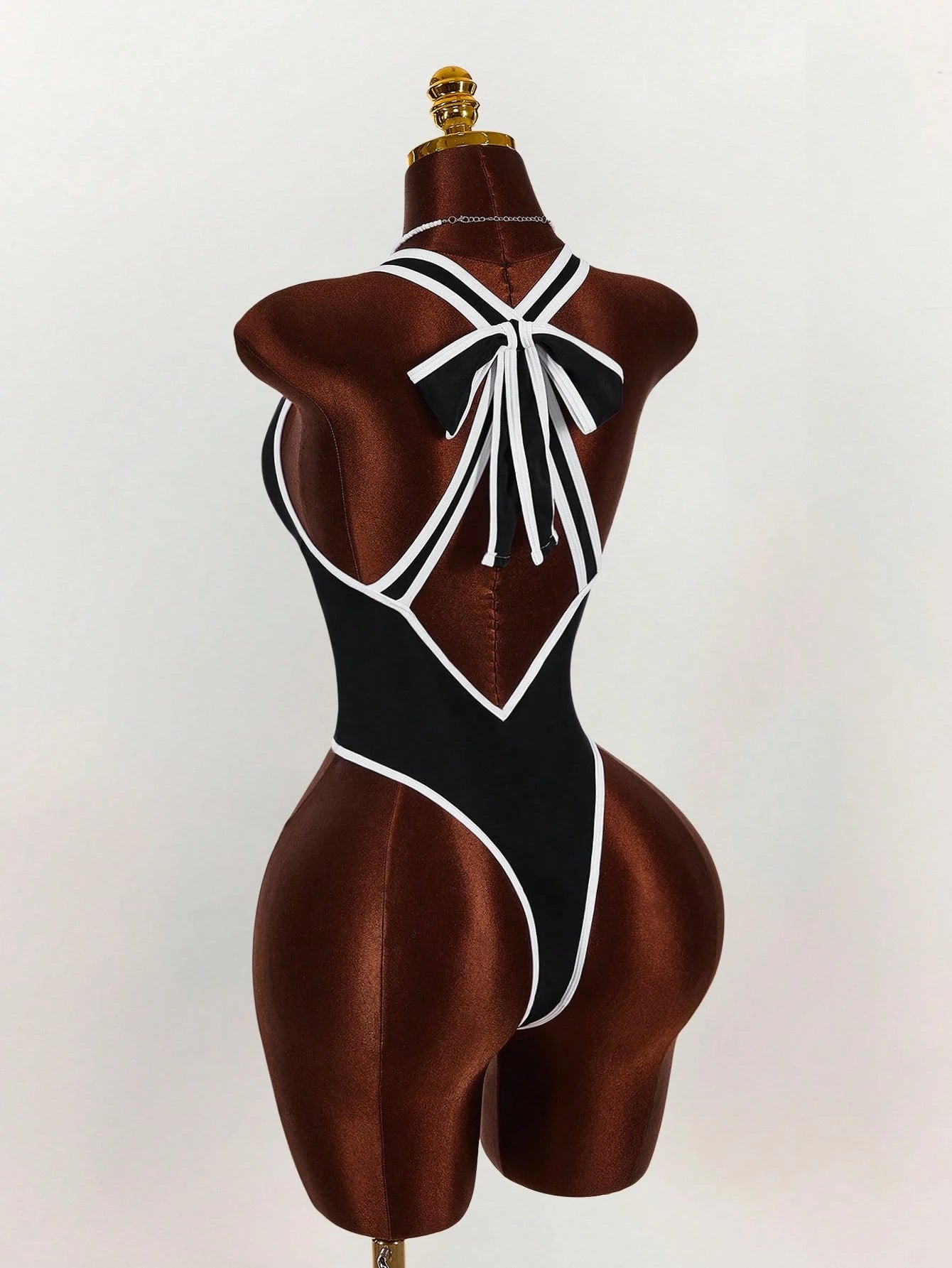 Amplova 1pc Women's Elegant Black One-Piece Swimsuit, Deep V-Neck Tight-Fitting Monokini,Open Back With - image 16