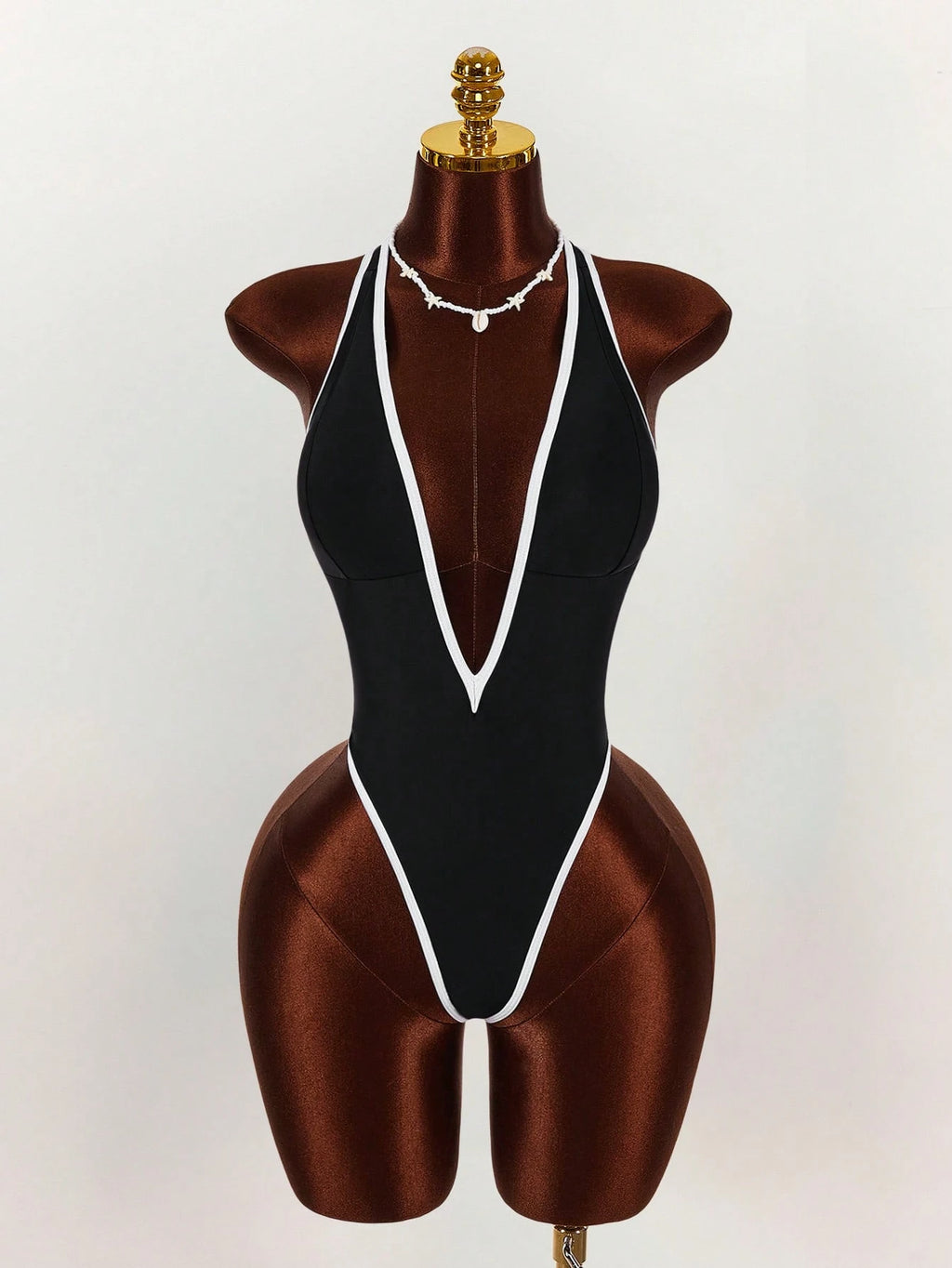 Amplova 1pc Women's Elegant Black One-Piece Swimsuit, Deep V-Neck Tight-Fitting Monokini,Open Back With - image 18