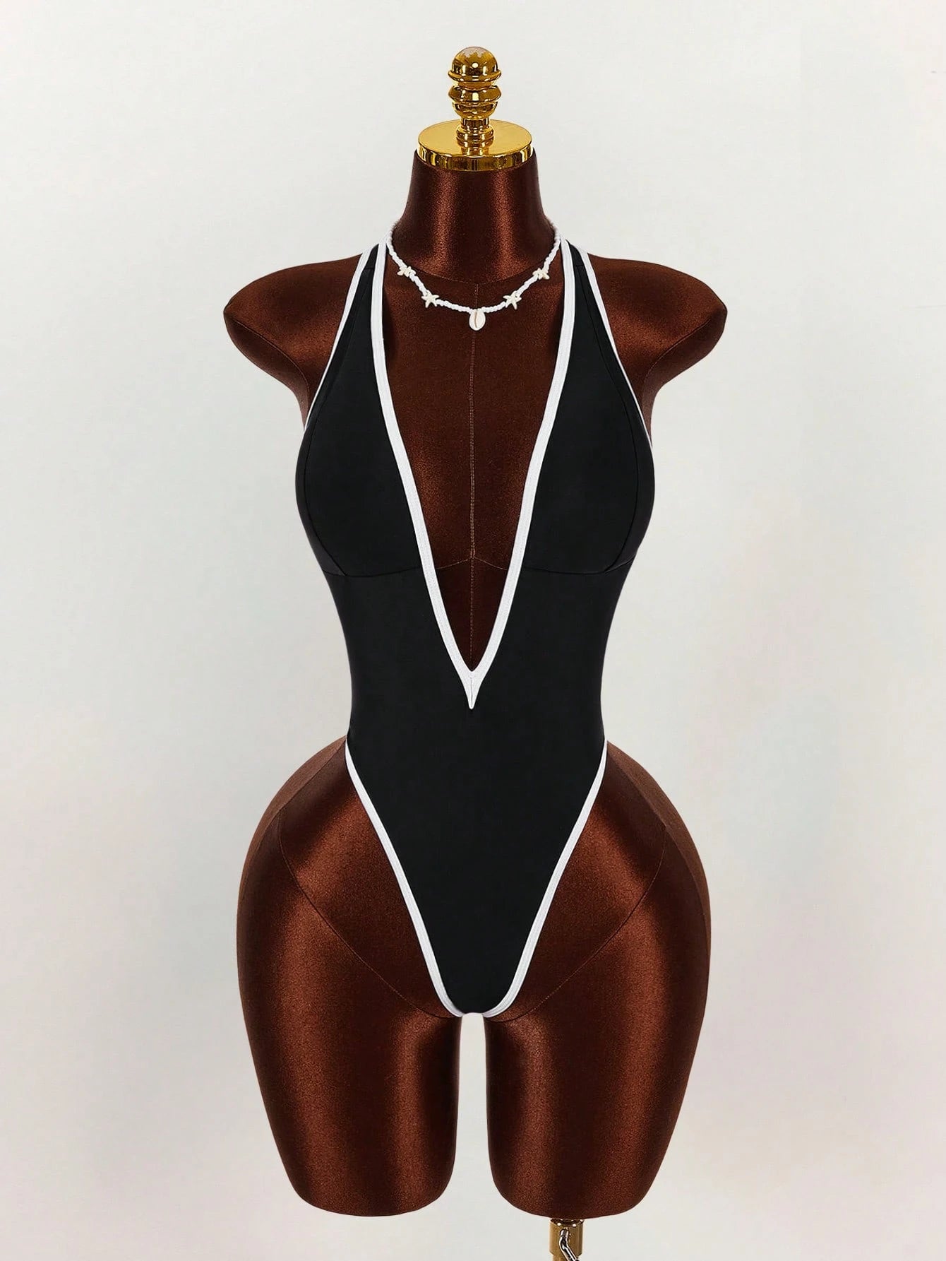 Amplova 1pc Women's Elegant Black One-Piece Swimsuit, Deep V-Neck Tight-Fitting Monokini,Open Back With - image 18