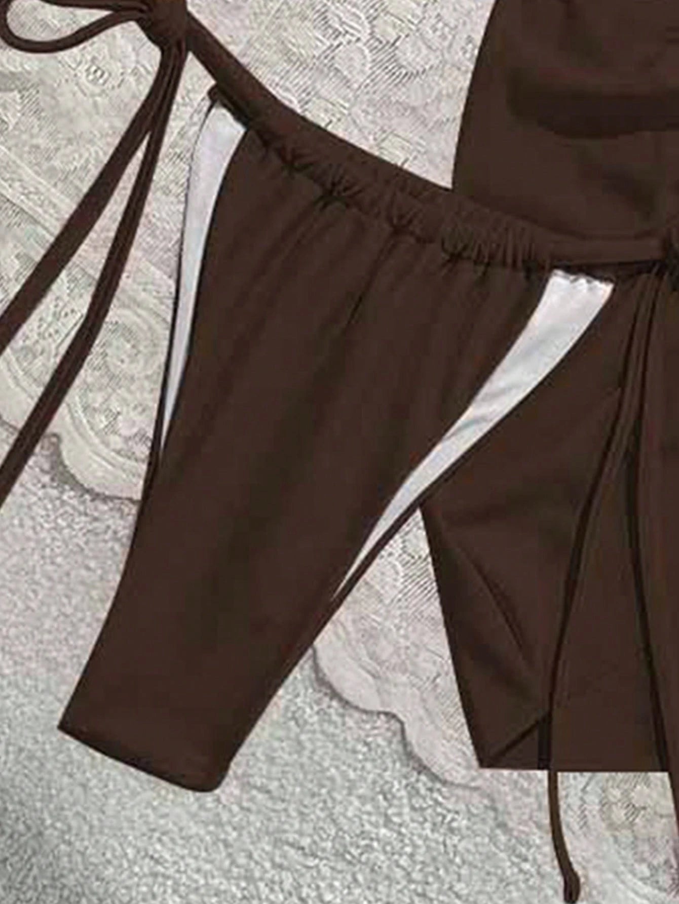 Swim Mod 3pcs Summer New Solid Color Tie Halter Triangle Bikini Top & Mini Skirt