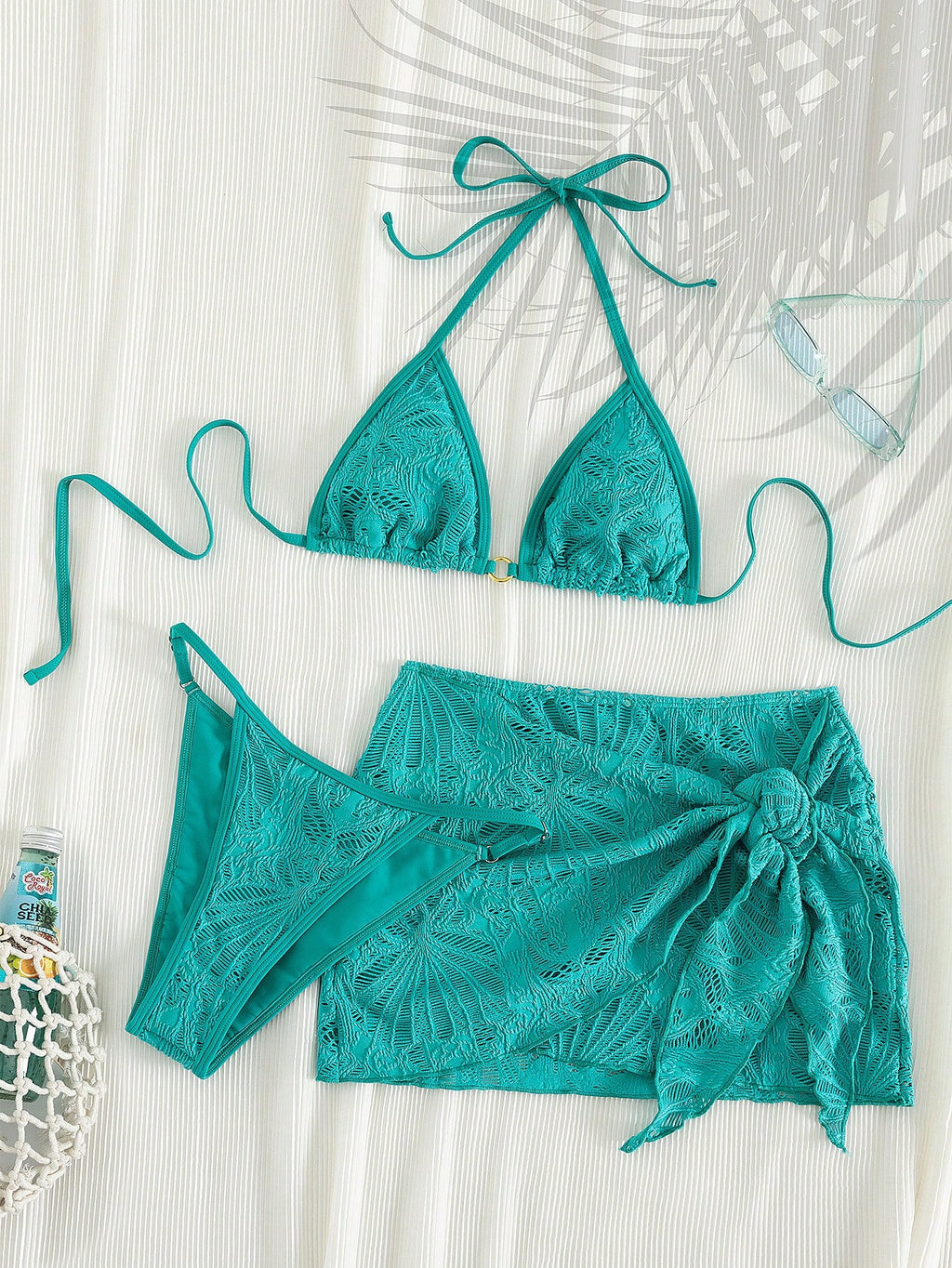 PEPPERMOLLY 2026 SS Women 3-Piece Mesh Bikini Set, Trimmed Top+Low