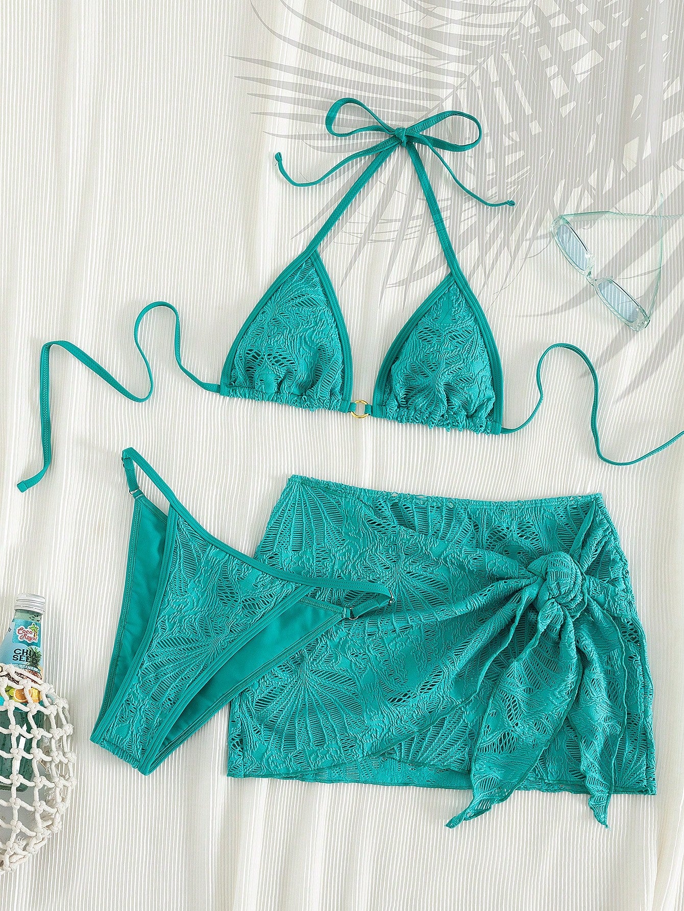 PEPPERMOLLY 2026 SS Women 3-Piece Mesh Bikini Set, Trimmed Top+Low