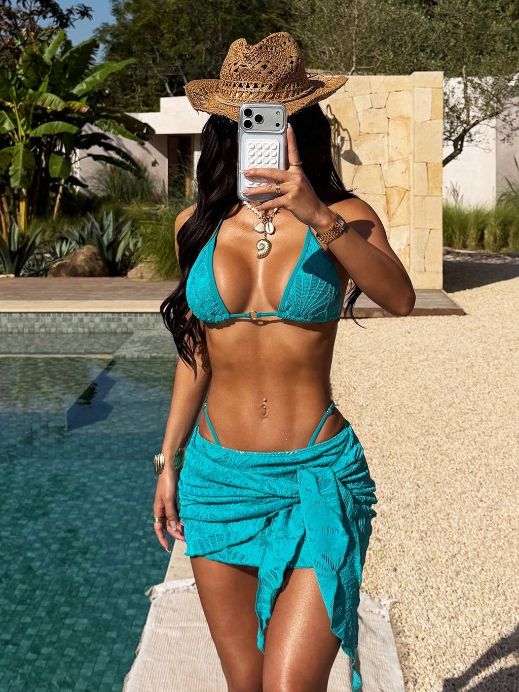 PEPPERMOLLY 2026 SS Women 3-Piece Mesh Bikini Set, Trimmed Top+Low