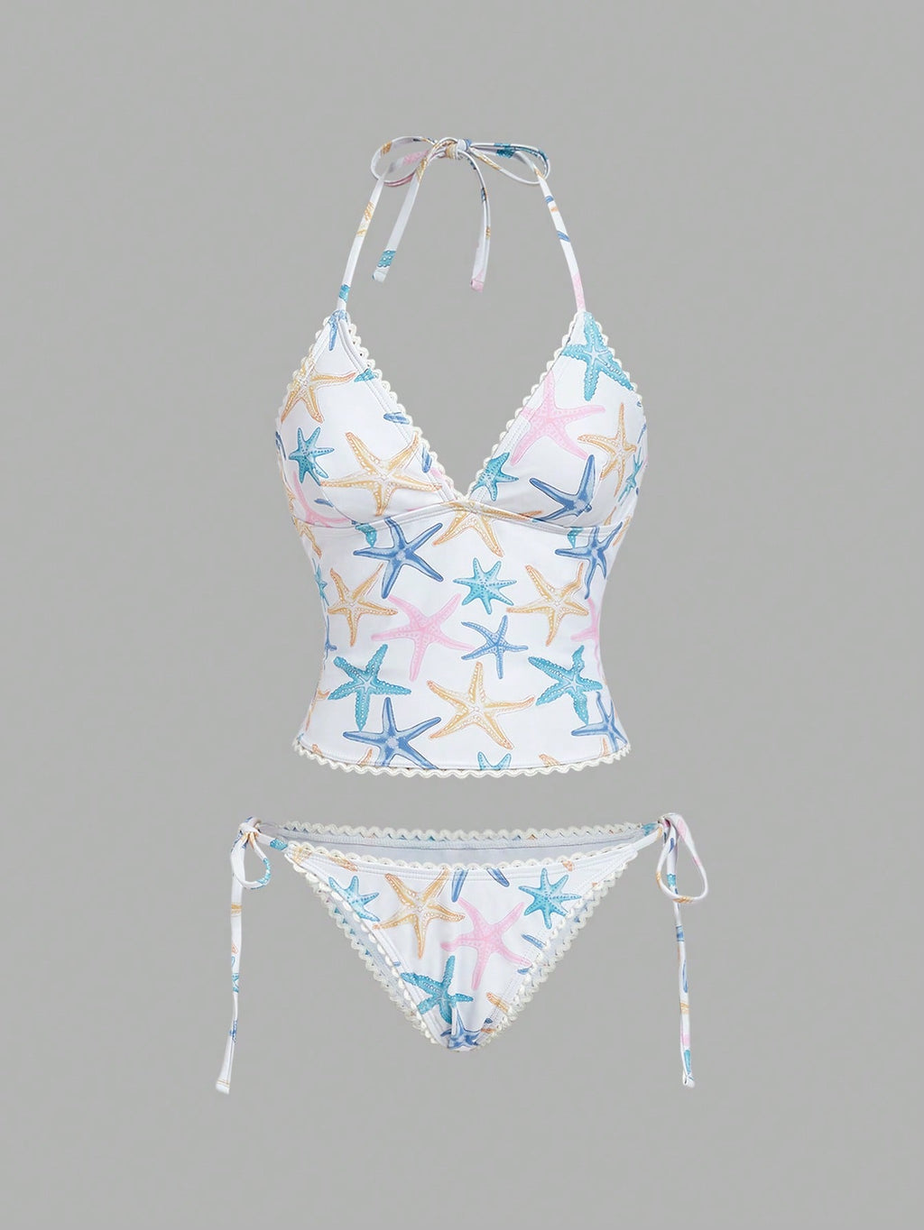 MOD Women's Summer Beach Floral Print Halter Tankini Swimwear Set