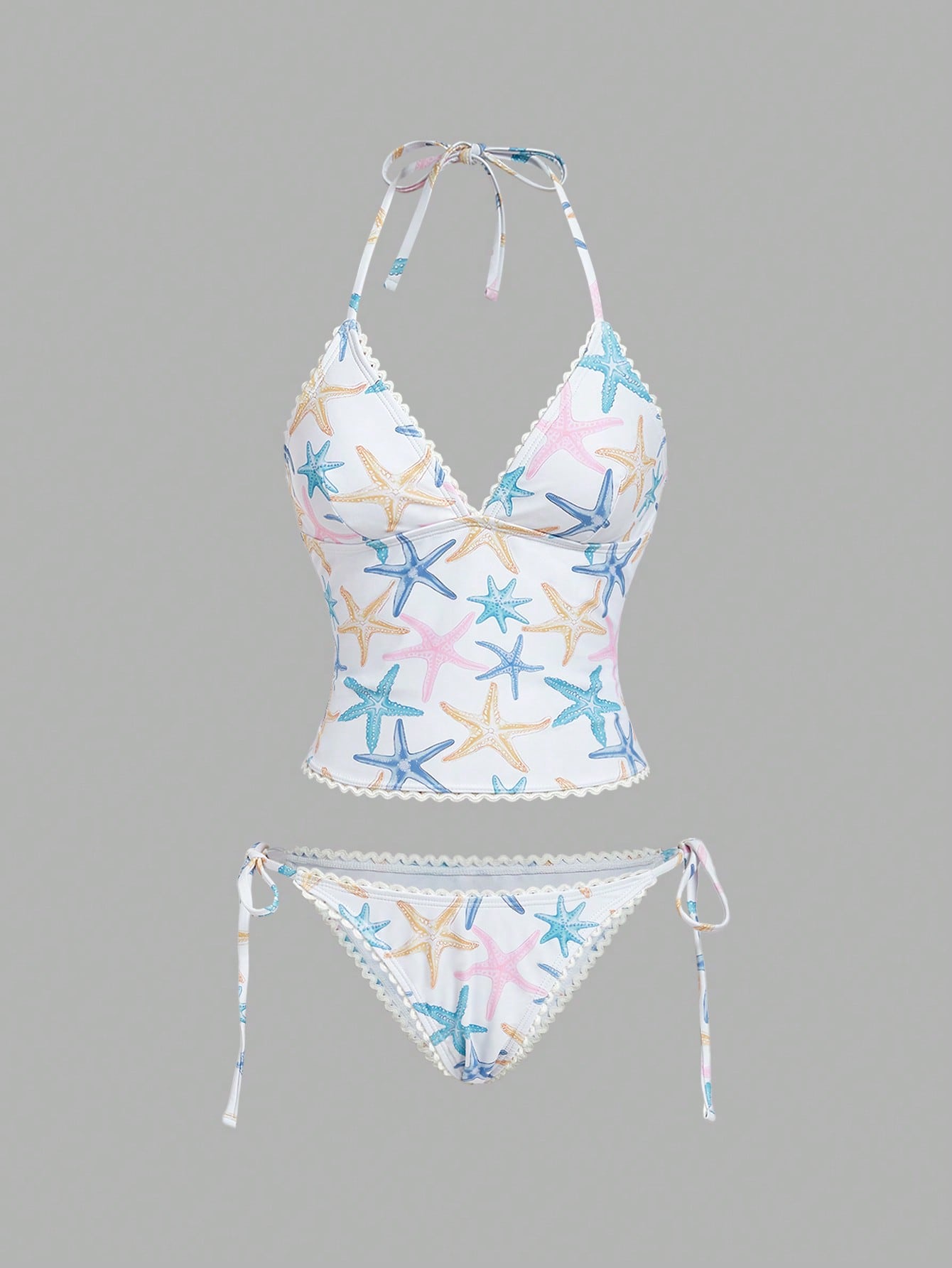MOD Women's Summer Beach Floral Print Halter Tankini Swimwear Set