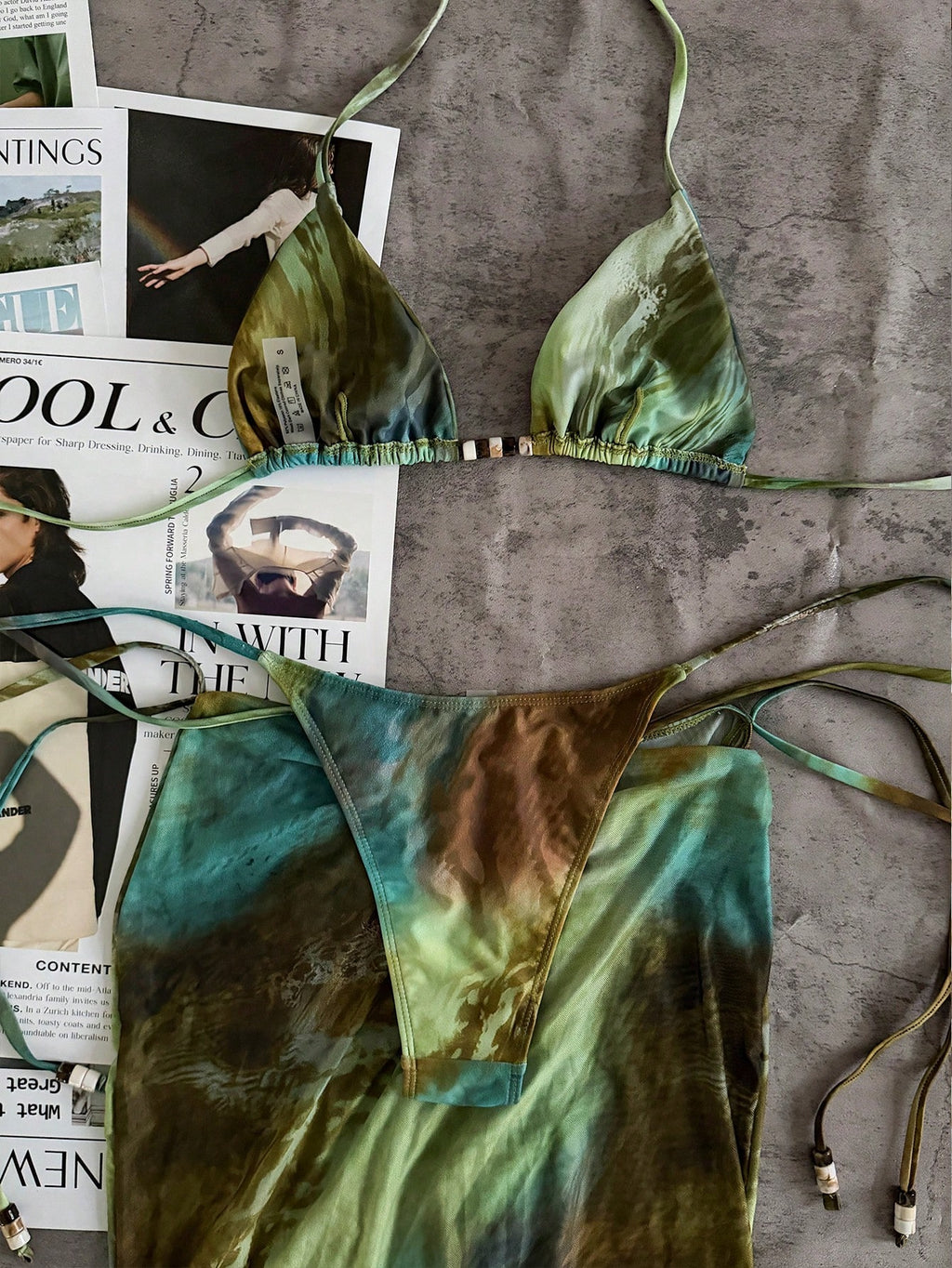 New Spring/Summer Women's Green Tie-Dye Halter Sexy Casual Elegant Bikini Set Se