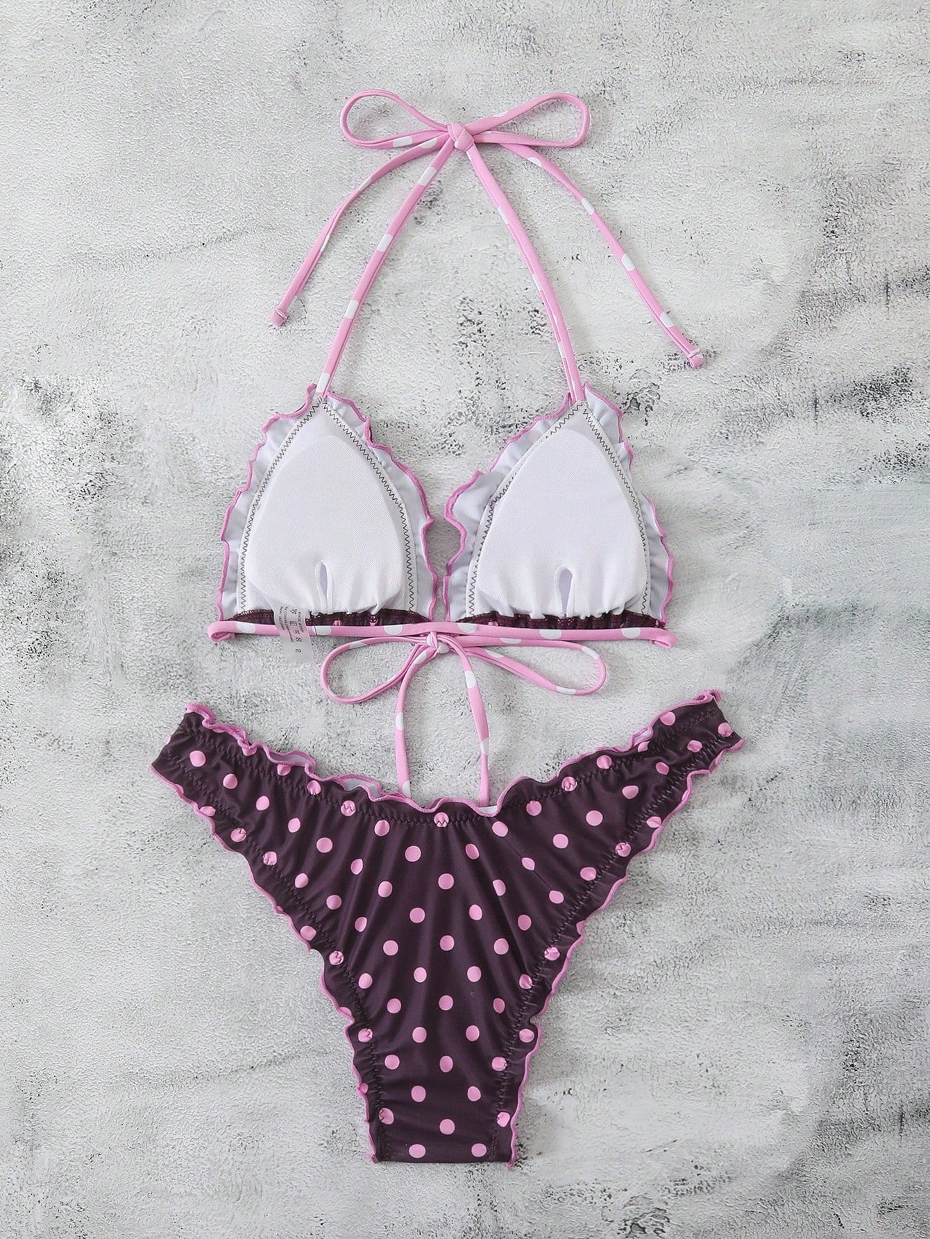 Swim Mod Women's Summer Polka Dot Print Camisole Tie Bow Bikini Two Pieces Swimw