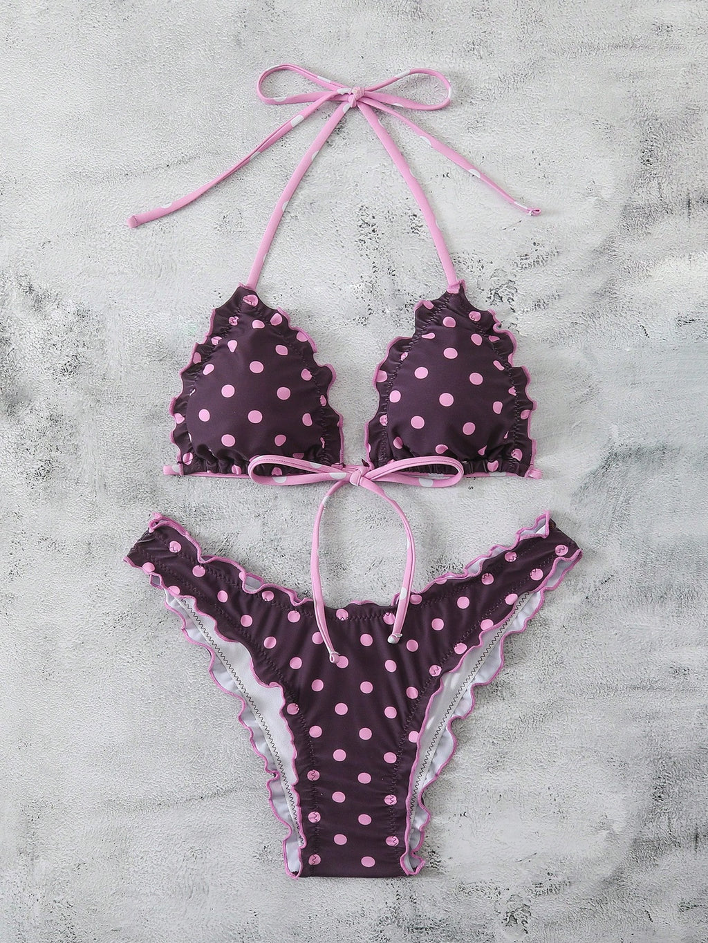 Swim Mod Women's Summer Polka Dot Print Camisole Tie Bow Bikini Two Pieces Swimw