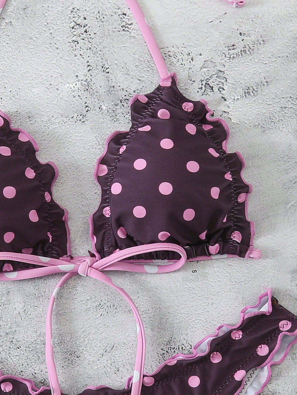 Swim Mod Women's Summer Polka Dot Print Camisole Tie Bow Bikini Two Pieces Swimw