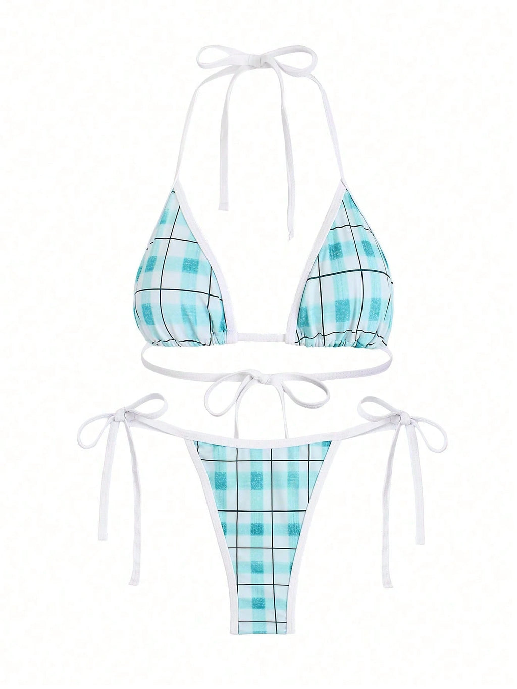 Women's Spring/Summer New Blue & White Plaid Halter Tie Fashionable