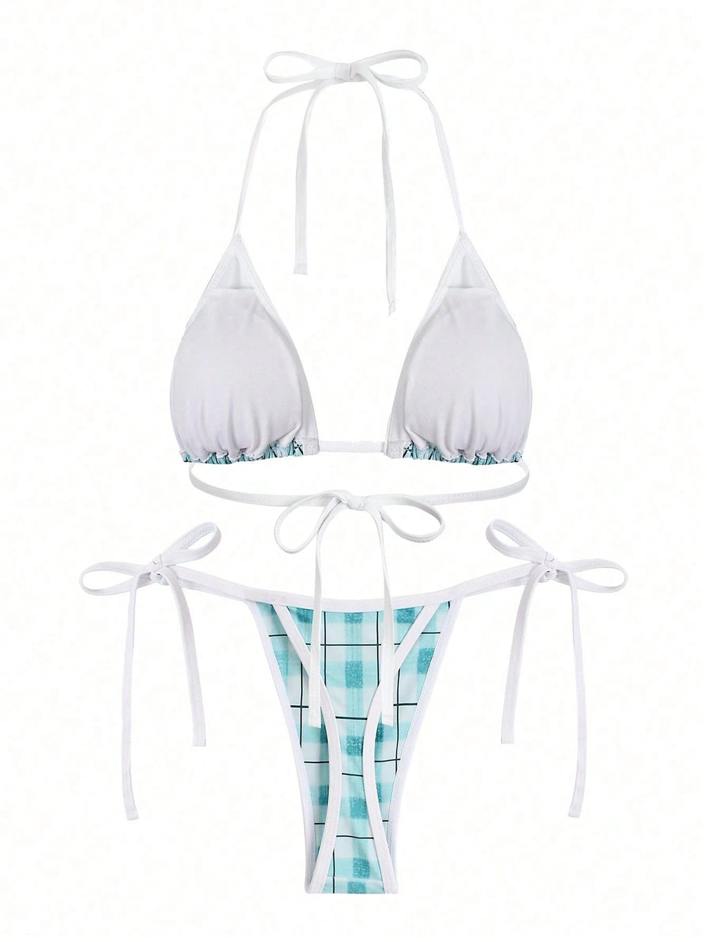 Women's Spring/Summer New Blue & White Plaid Halter Tie Fashionable