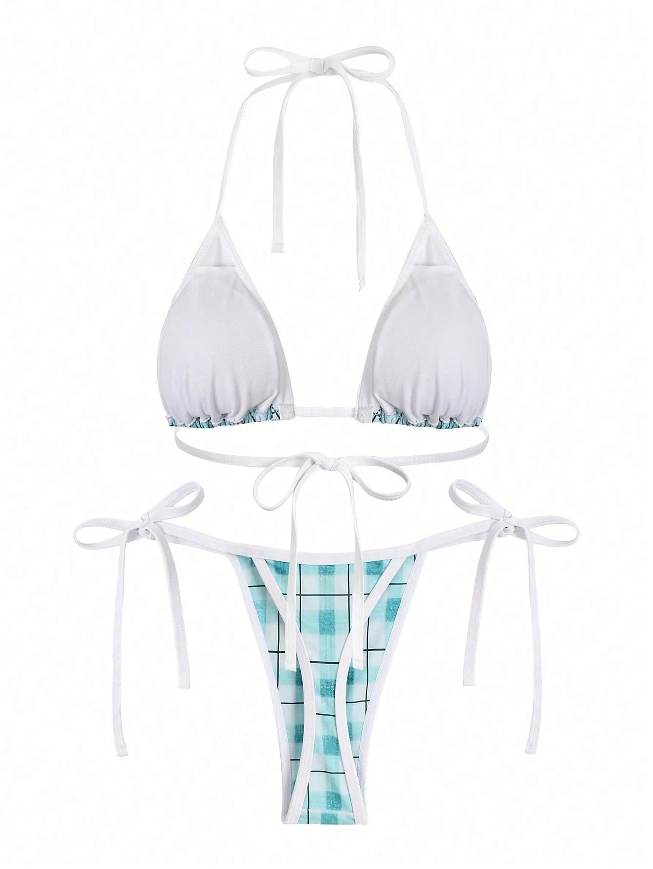 Women's Spring/Summer New Blue & White Plaid Halter Tie Fashionable