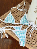 Women's Spring/Summer New Blue & White Plaid Halter Tie Fashionable