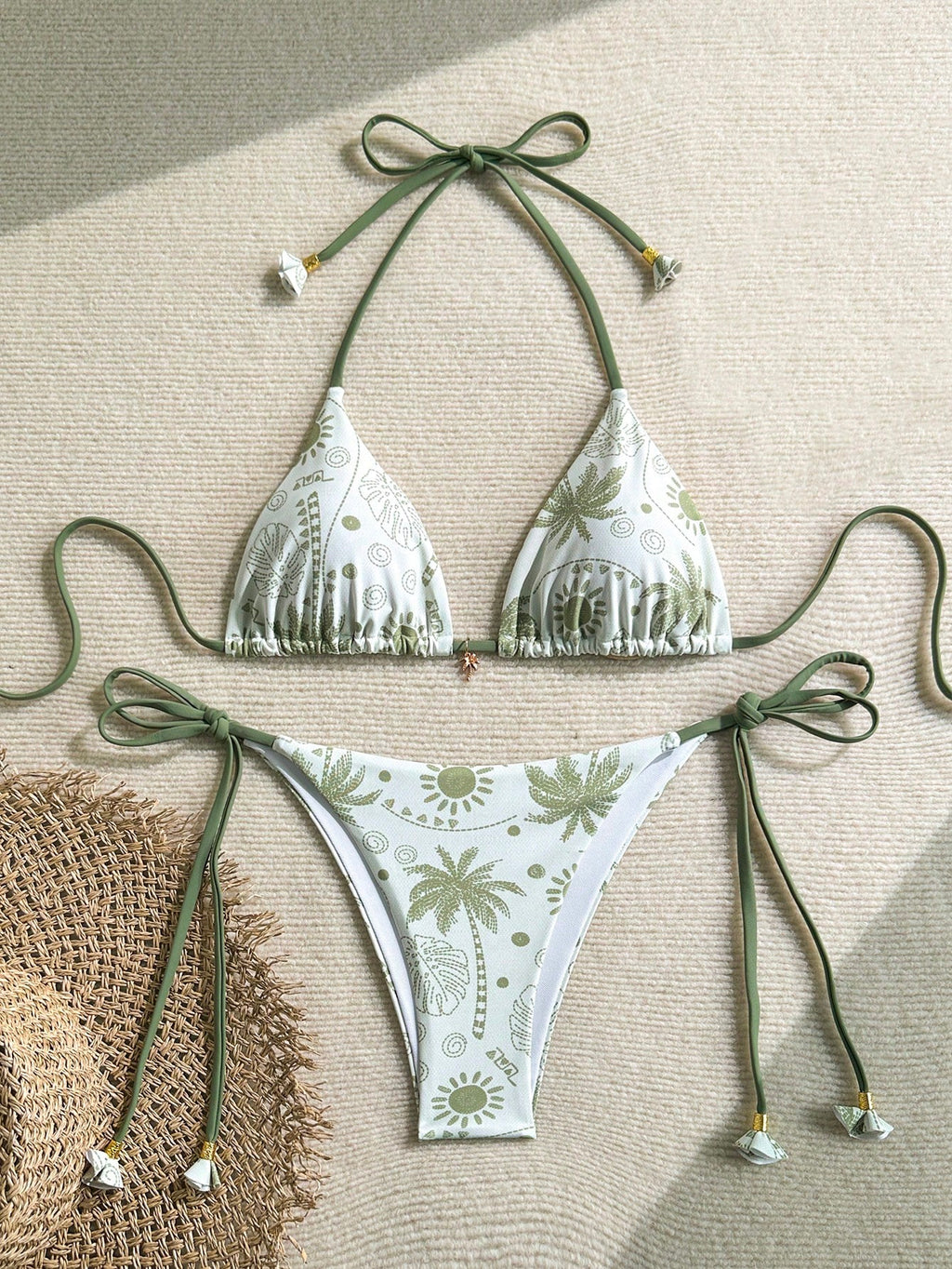 Swim Vcay Women's Summer Beach Palm Tree Print Halter Tie Sexy Bikini