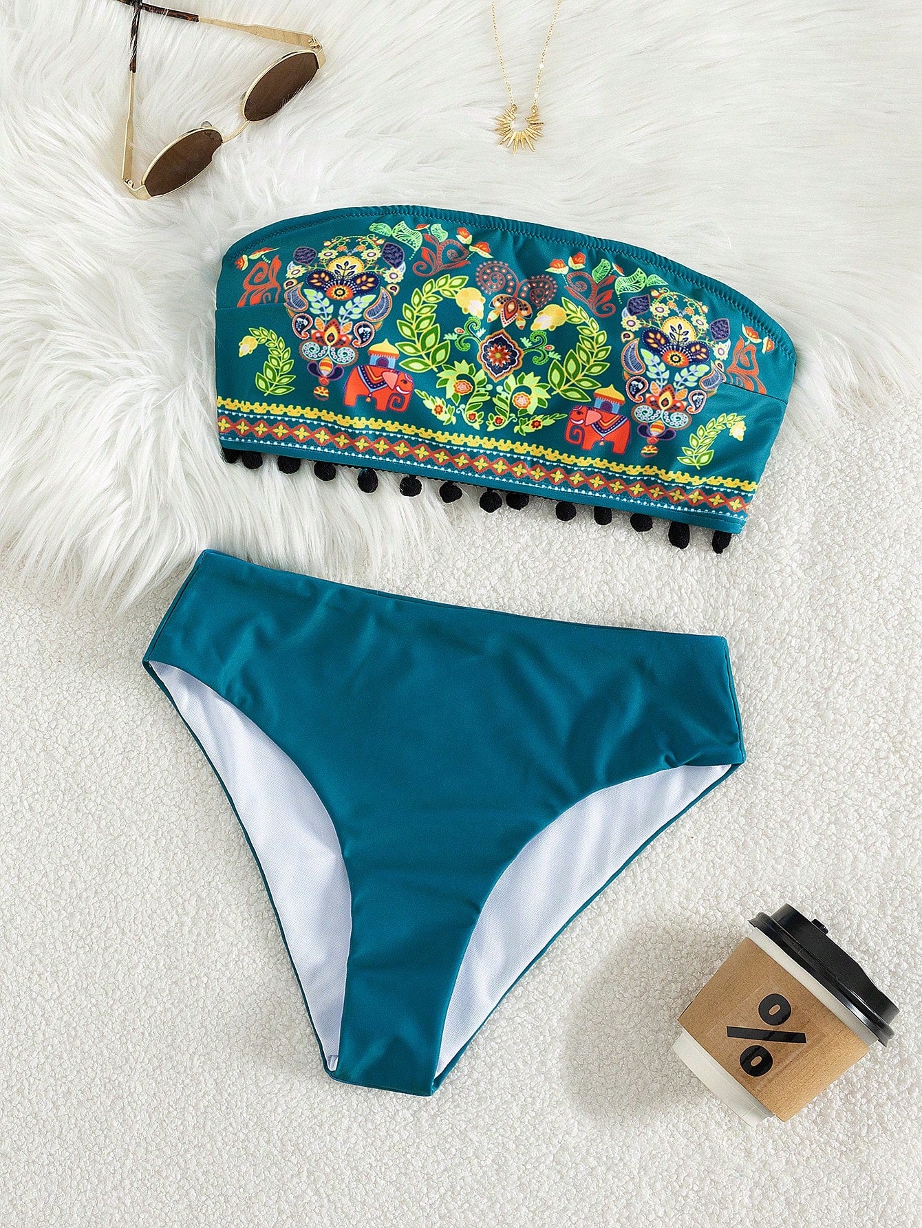 Swim Vcay Women's Black Summer Boho 2 Pieces Bikini Set,Embroidered