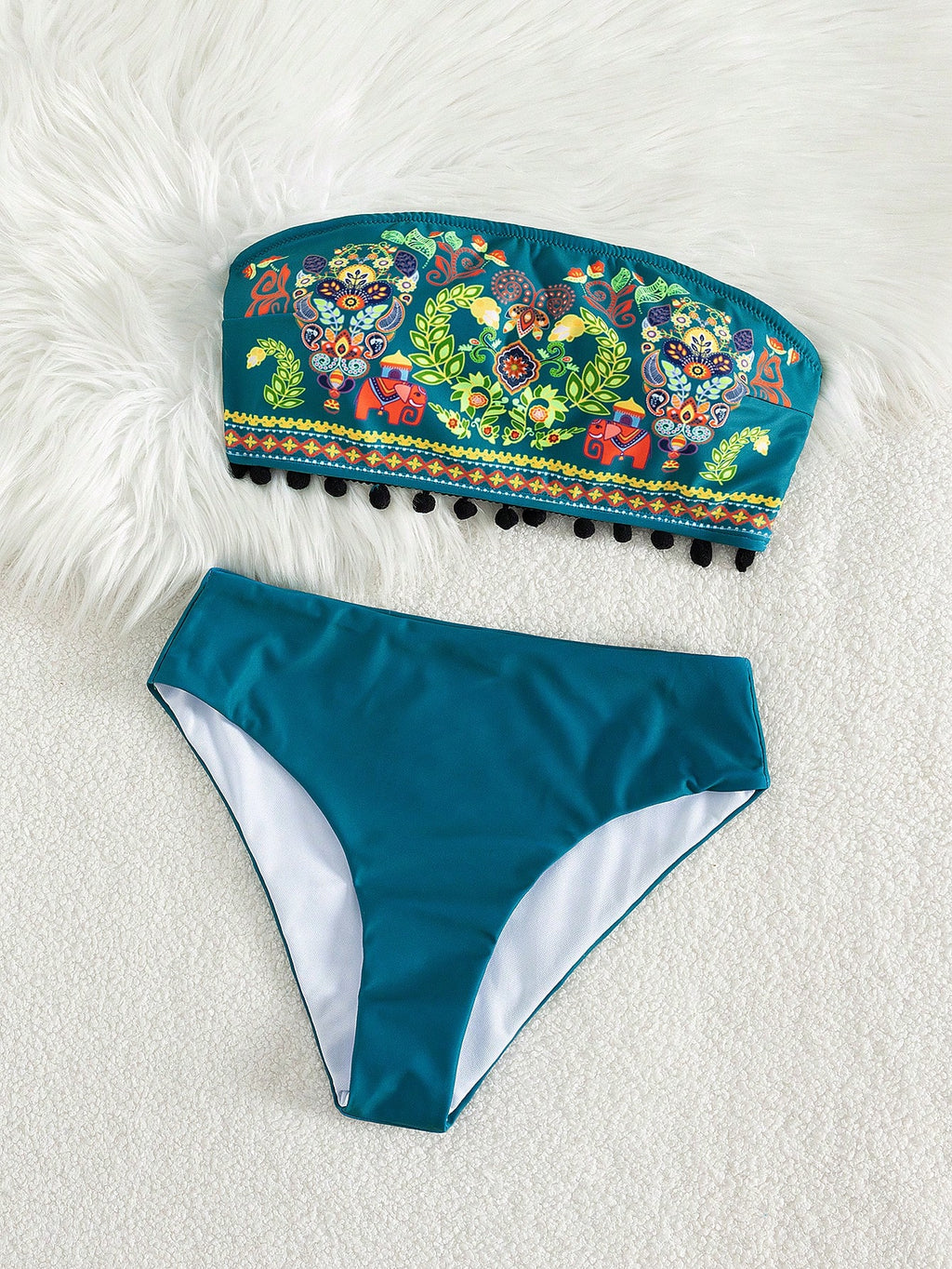 Swim Vcay Women's Black Summer Boho 2 Pieces Bikini Set,Embroidered