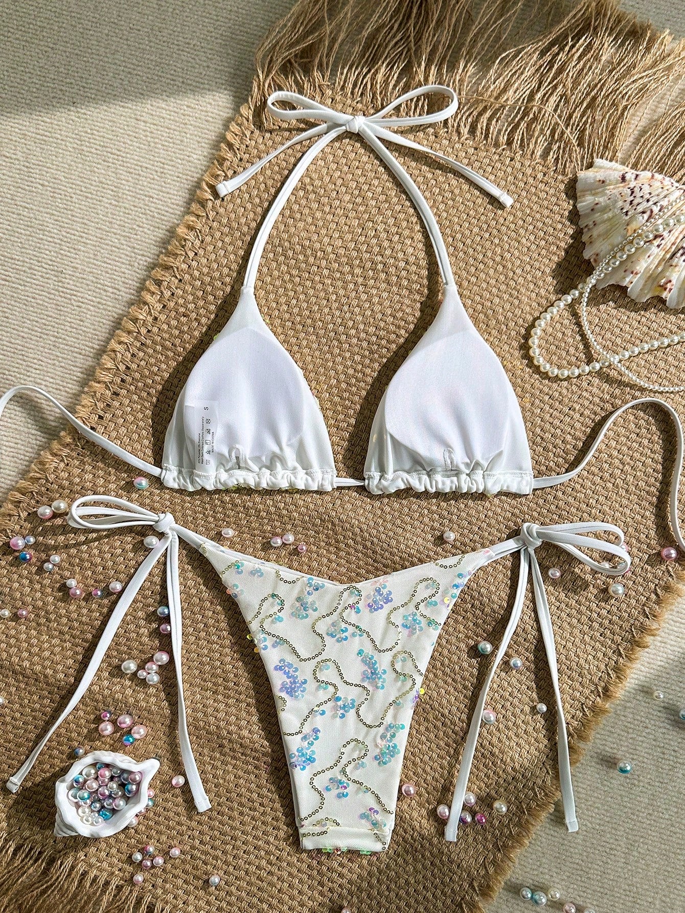 Costavie 2-Piece Spring/Summer Vacation Sequin Textured Fabric Halter