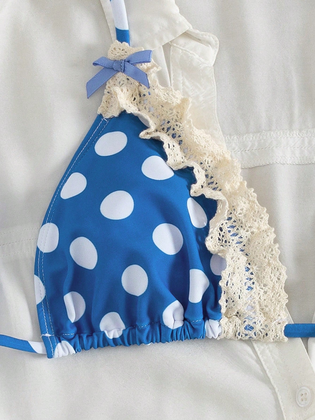 PEPPERMOLLY New Soft Polka Dot Lace Ruffle Bow Decor Halter Tie Sexy