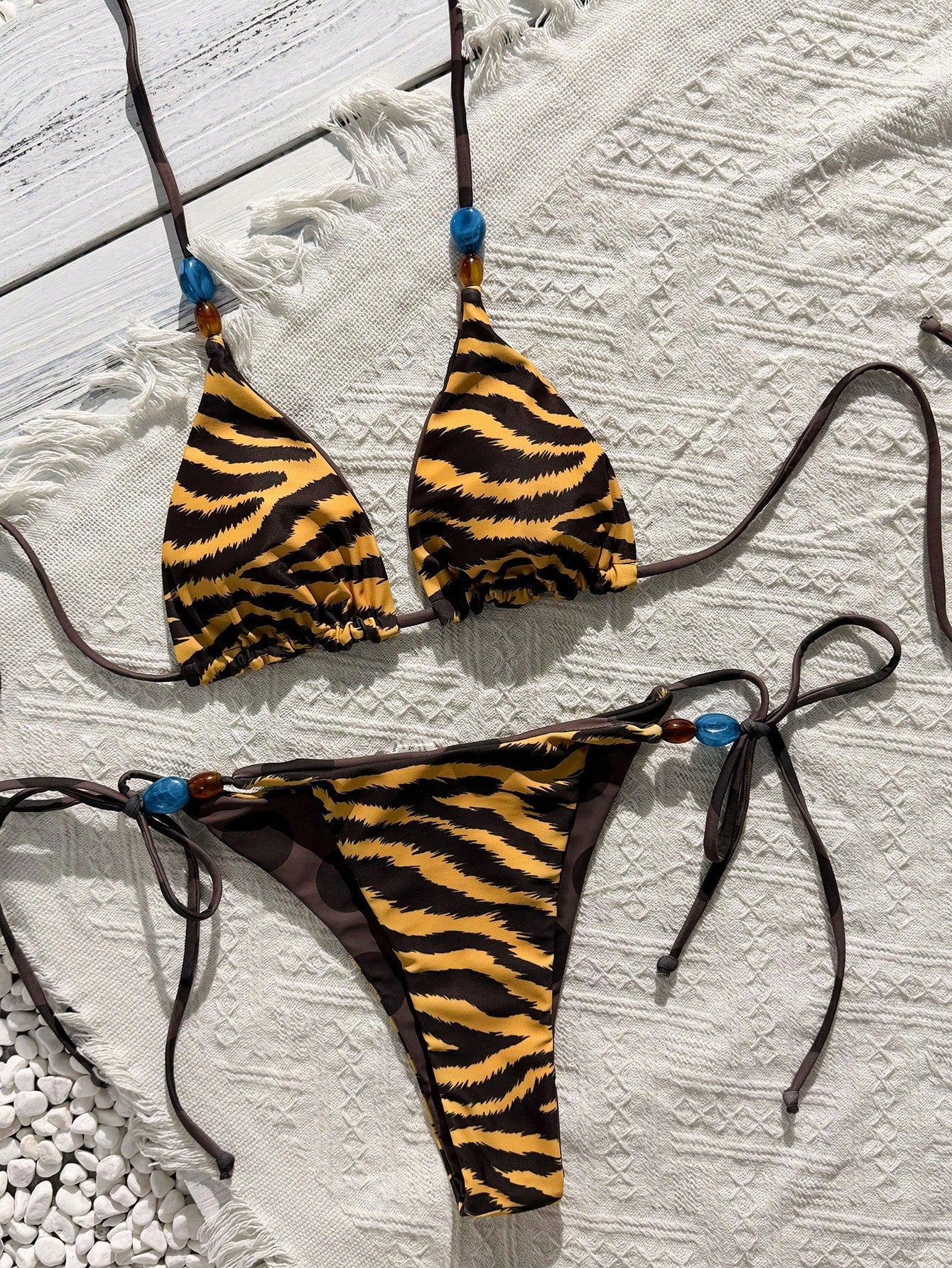 Women's Swimwear Bikini,Retro Animal Print Polka Dot Print Reversible