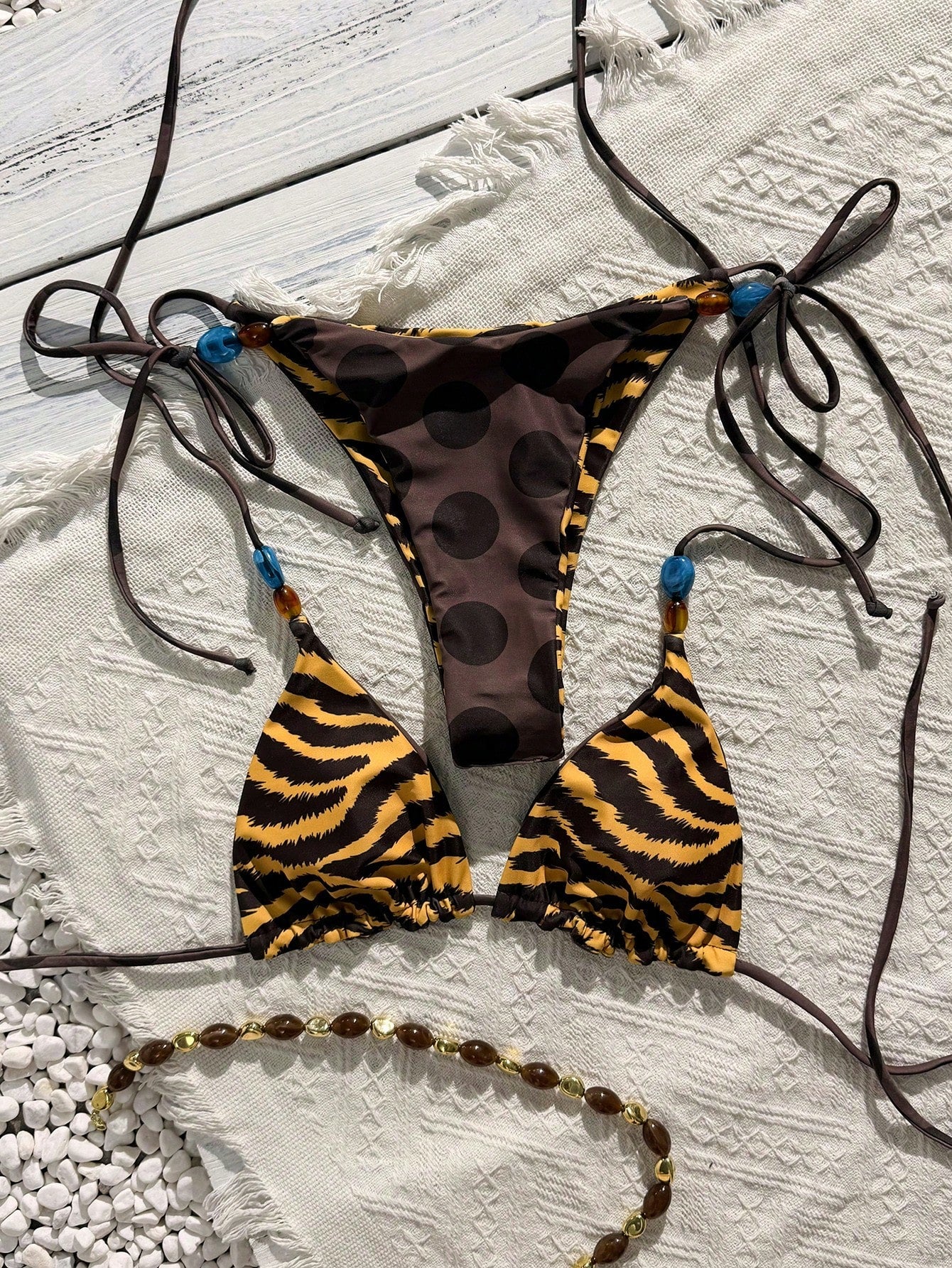 Women's Swimwear Bikini,Retro Animal Print Polka Dot Print Reversible