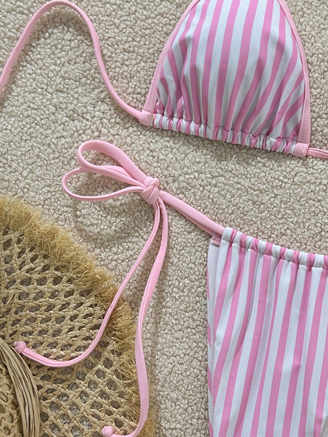 2pcs Bohemian Striped Casual Cute Elegant Sexy Ruffled/Ruffle Trim