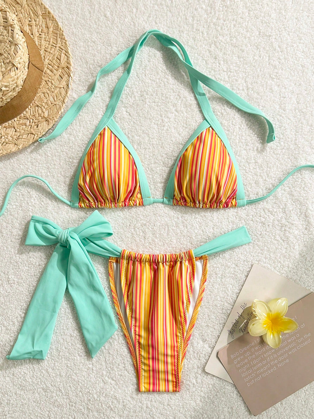2pcs Bohemian Striped Casual Cute Elegant Sexy Ruffled/Ruffle Trim