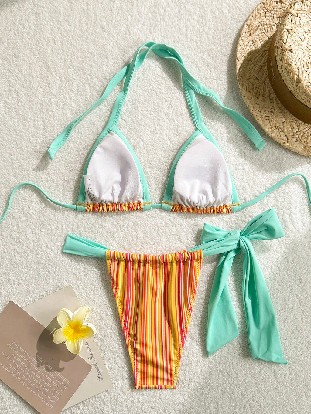2pcs Bohemian Striped Casual Cute Elegant Sexy Ruffled/Ruffle Trim