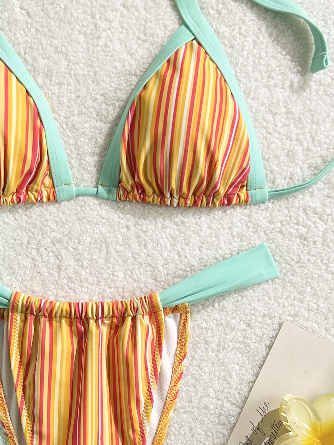 2pcs Bohemian Striped Casual Cute Elegant Sexy Ruffled/Ruffle Trim