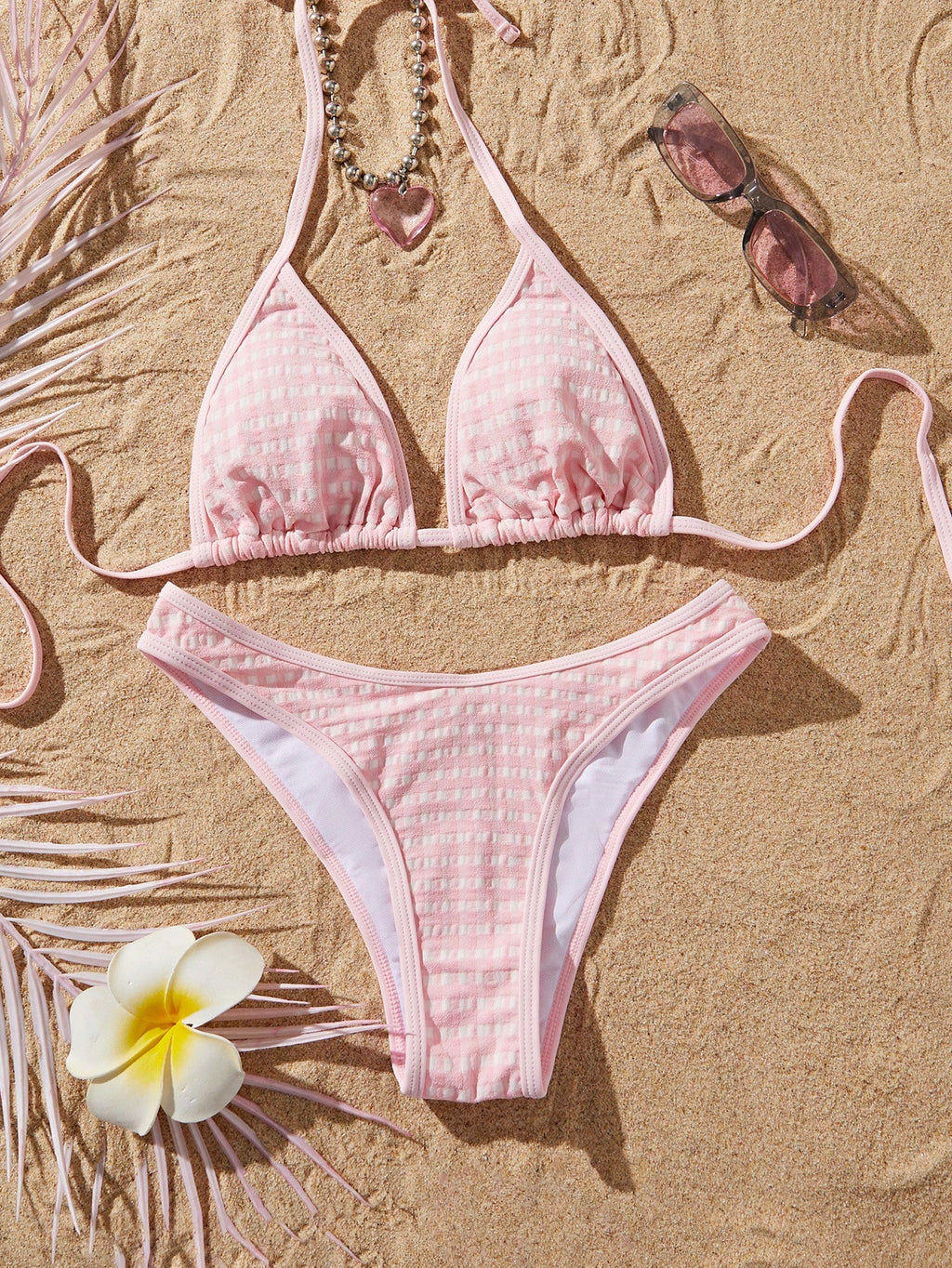 PEPPERMOLLY 2026 Summer Beach Bikini Set - Women's Pink Plaid