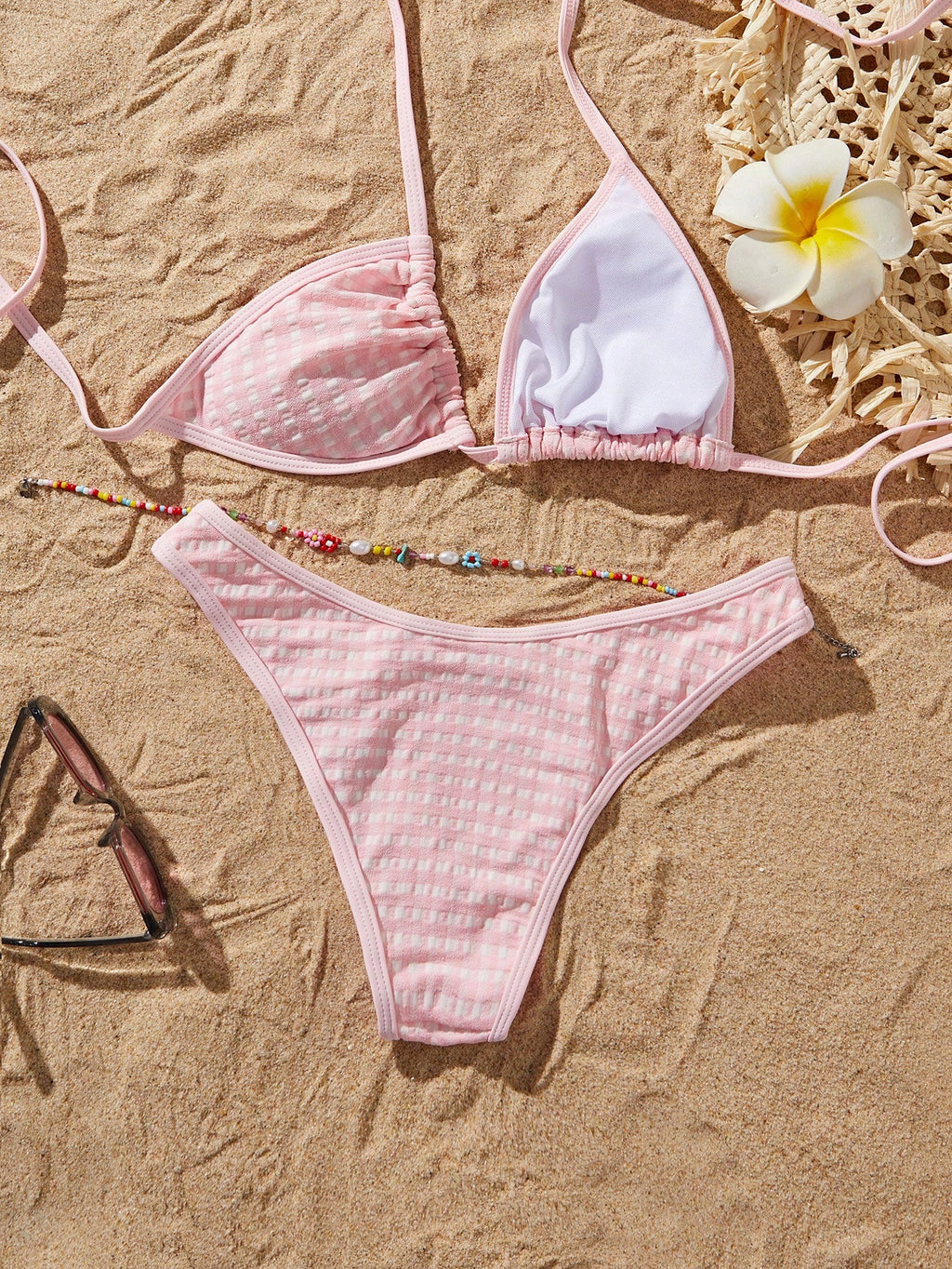 PEPPERMOLLY 2026 Summer Beach Bikini Set - Women's Pink Plaid