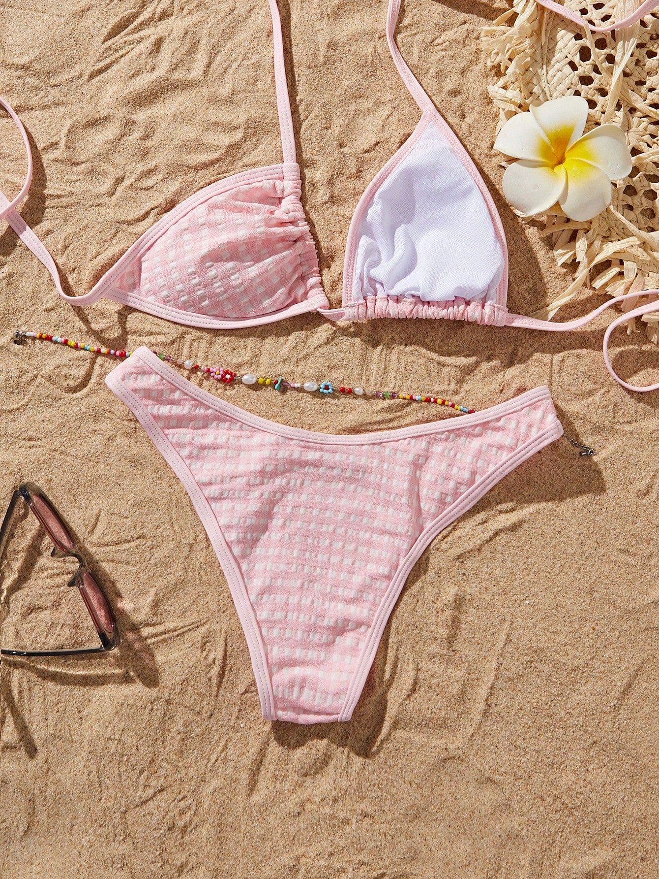 PEPPERMOLLY 2026 Summer Beach Bikini Set - Women's Pink Plaid