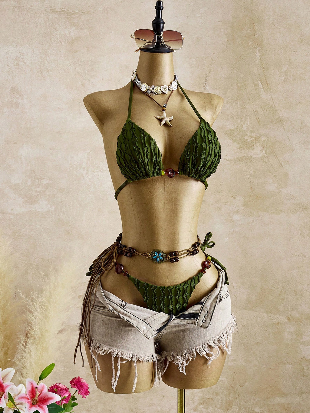 Bellisia Women's 2pcs Elegant Sexy Vintage Romantic Halter Resin