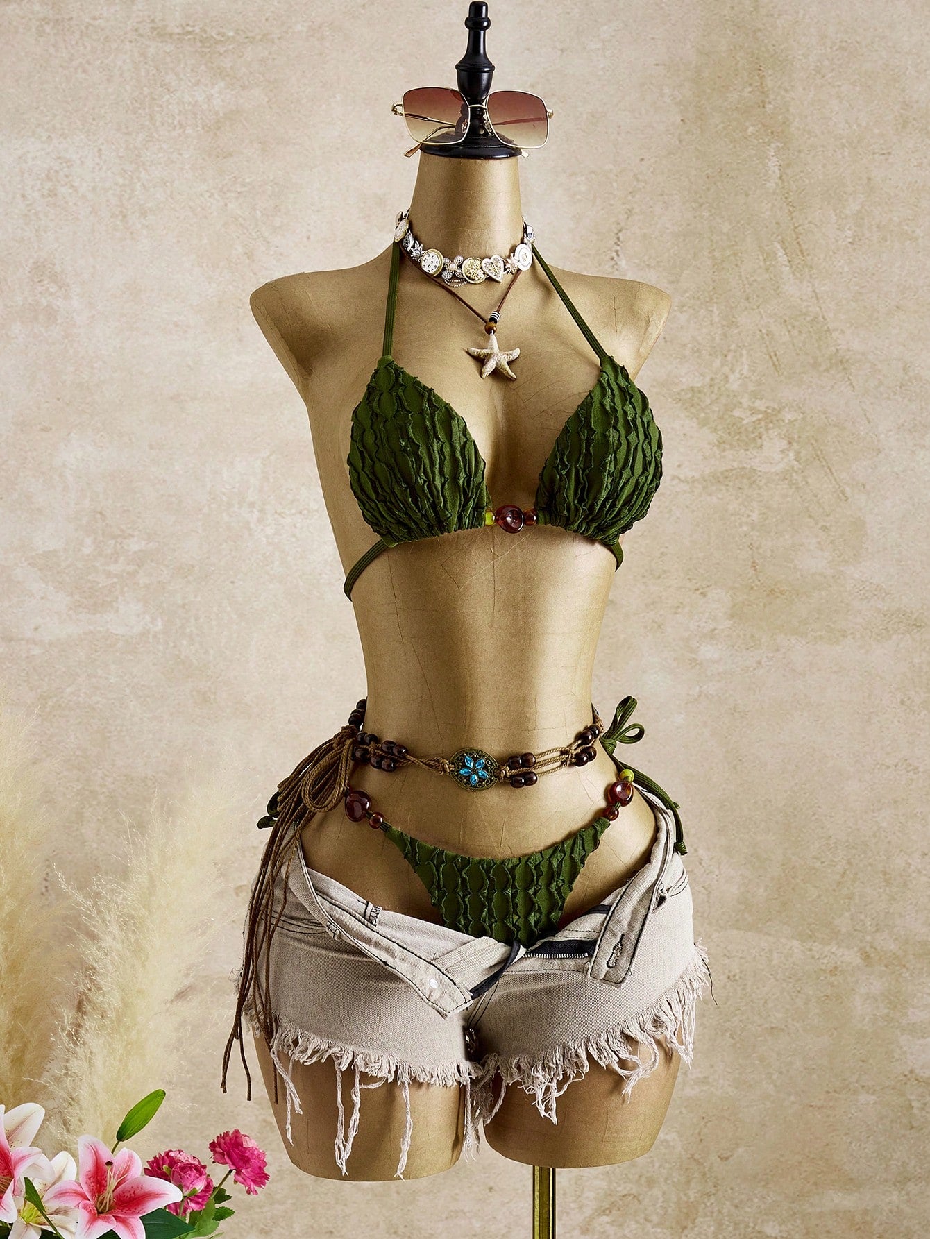 Bellisia Women's 2pcs Elegant Sexy Vintage Romantic Halter Resin