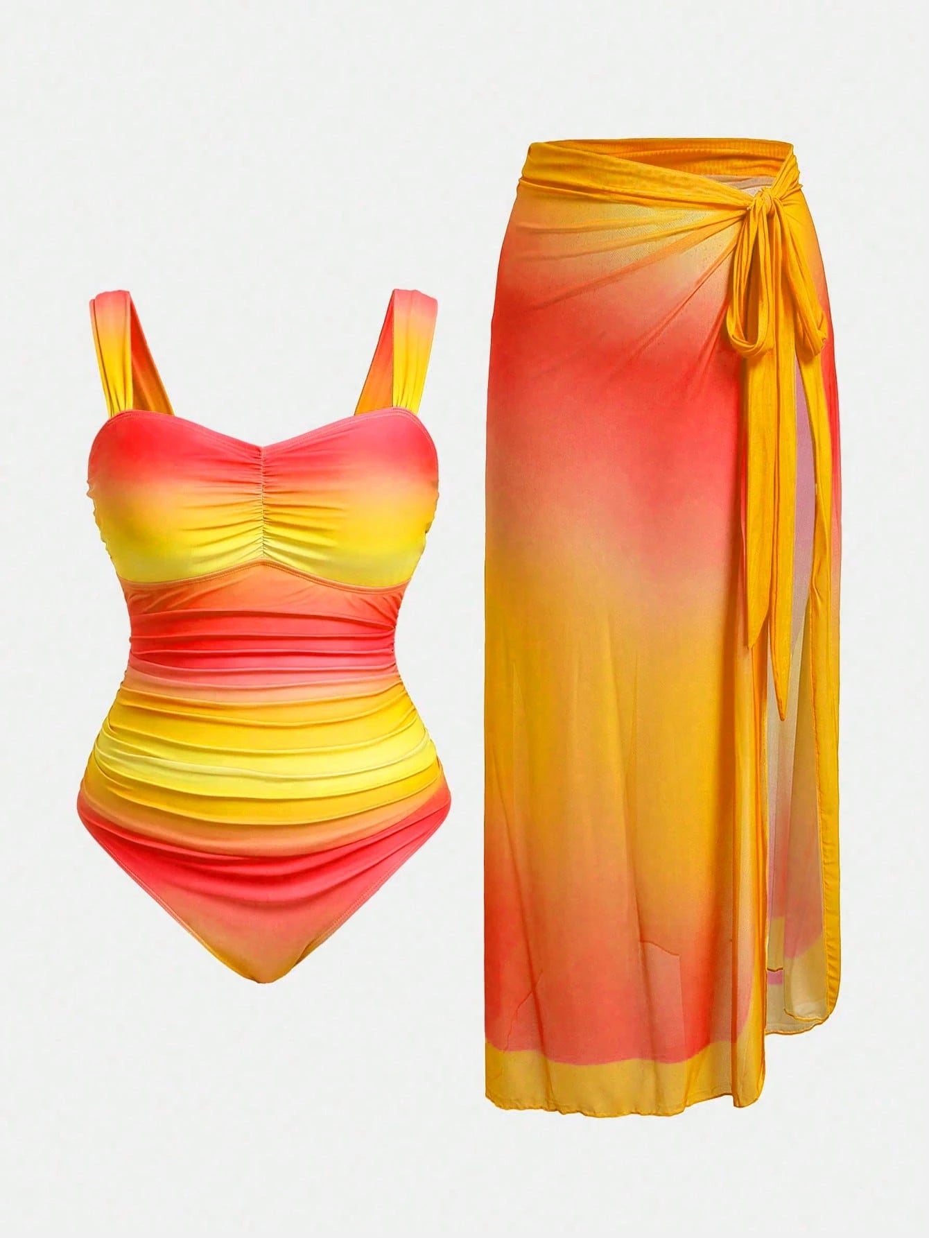 Swim Oasis Plus Size Women 2pcs Gradient Ruched One-Piece Swimsuit