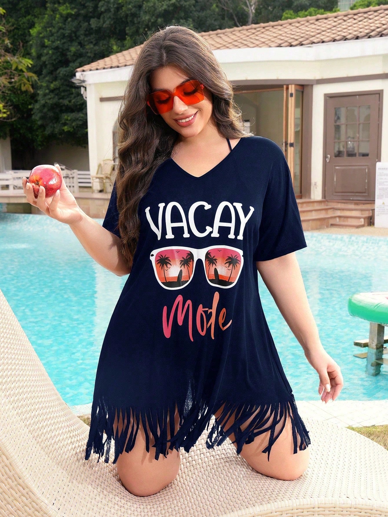 Swim Lushoire Women Plus Size Printed V-Neck Short Sleeve Loose Beach Coverup For Summer Beach Vacation - image 9