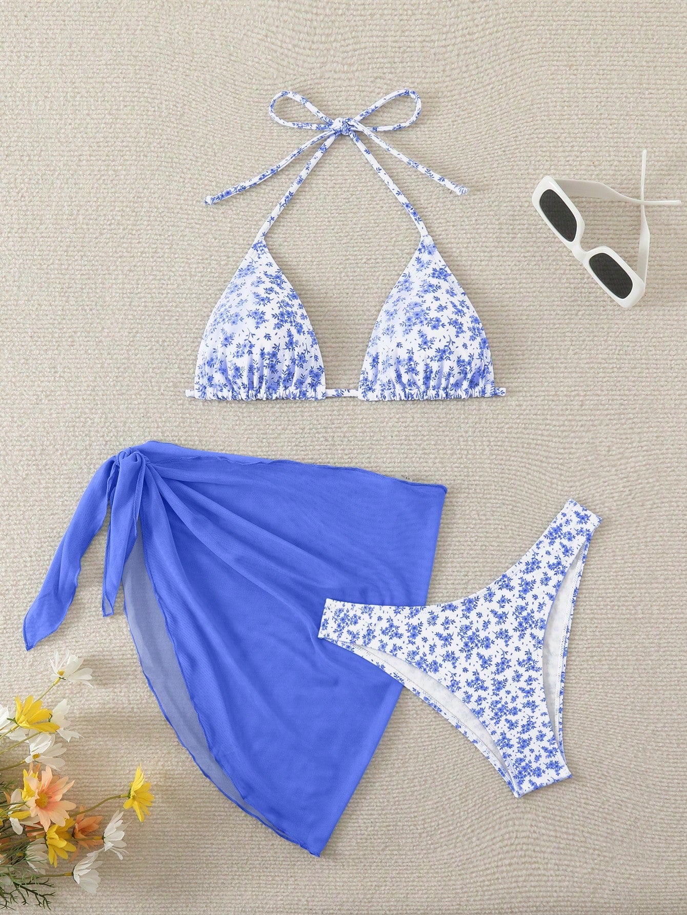Swim Mod Women's Summer Beach Floral Print Halter Tie Sexy Bikini And