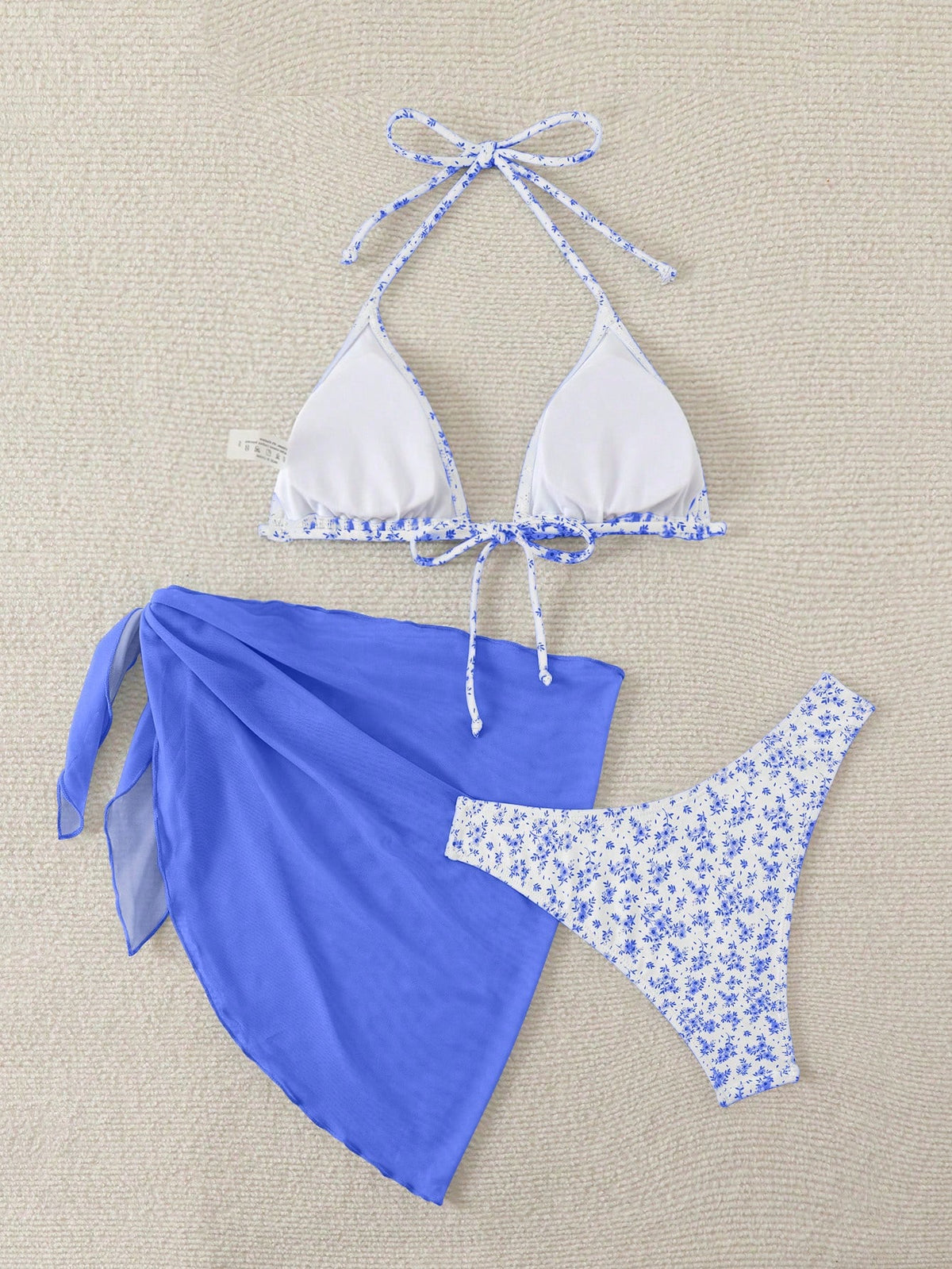 Swim Mod Women's Summer Beach Floral Print Halter Tie Sexy Bikini And Triangle Panty Swimwear Set With Mini - image 18
