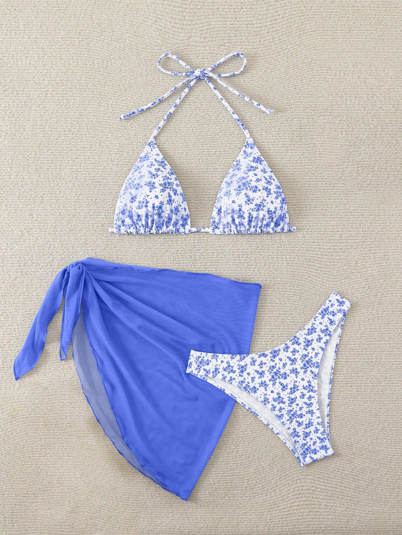 Swim Mod Women's Summer Beach Floral Print Halter Tie Sexy Bikini And