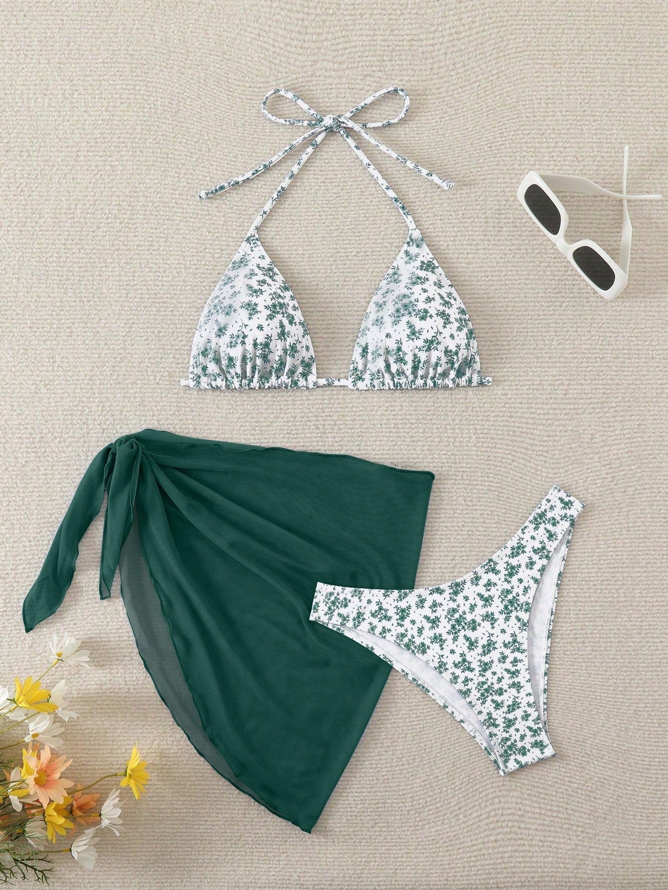 Swim Mod Women's Summer Beach Floral Print Halter Tie Sexy Bikini And